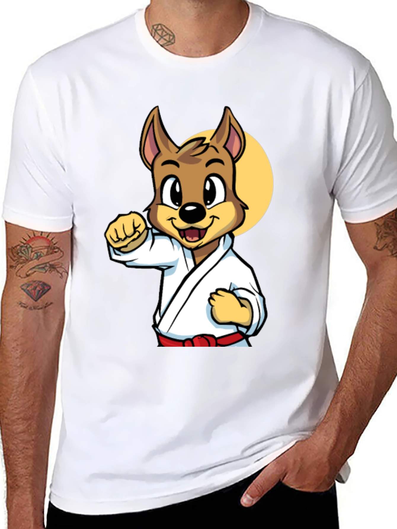 Black Karate Dog Cartoon Graphic T-Shirt - Black view 8