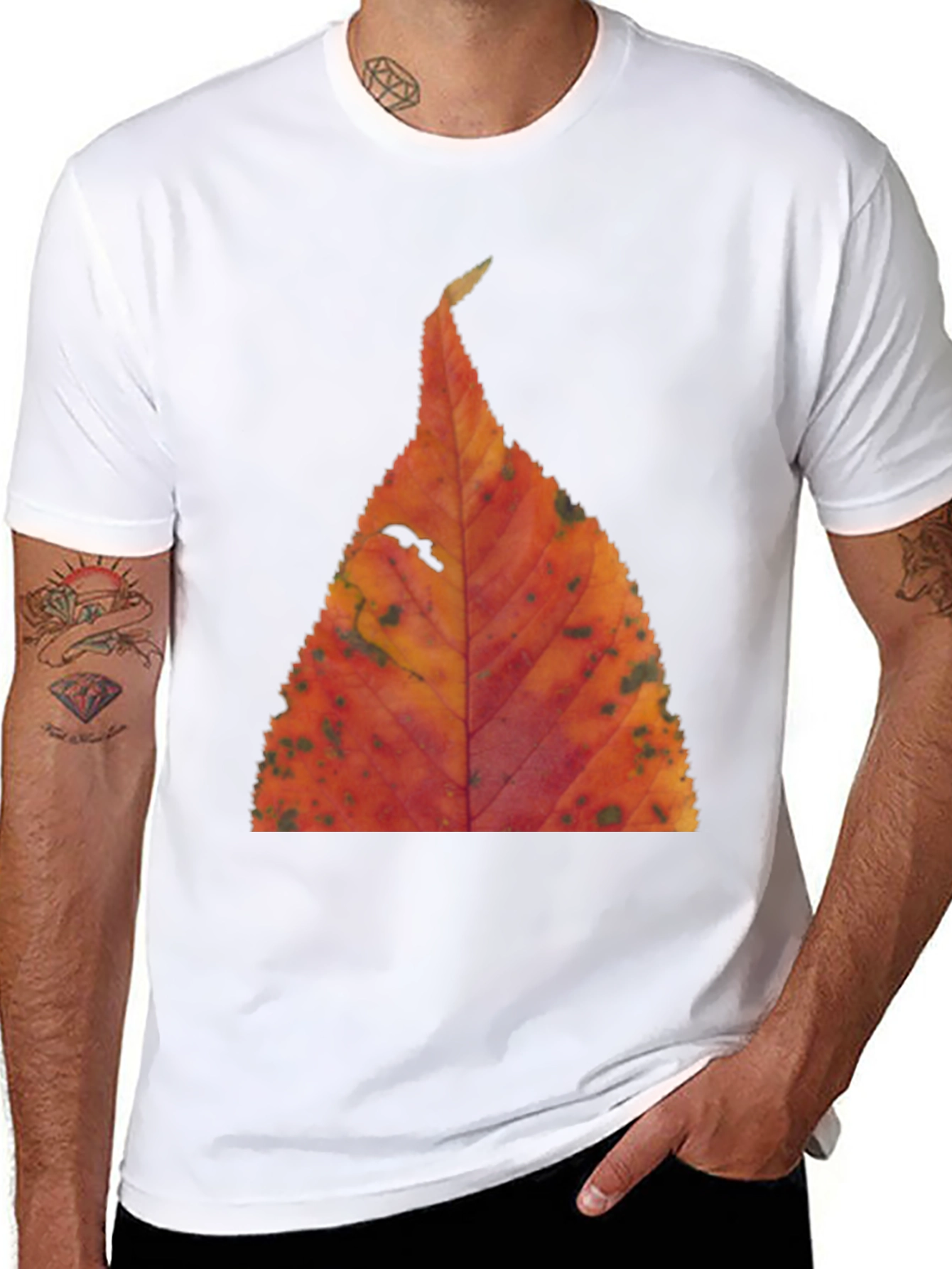 Black Fall Leaf Print Black T-Shirt view 8