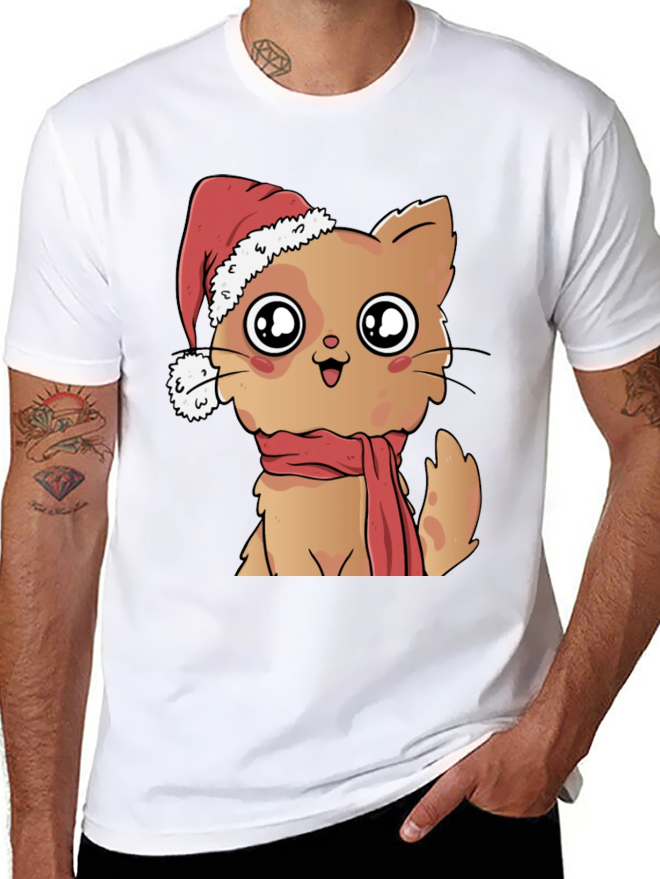 Black Cute Cat Christmas T-Shirt view 8