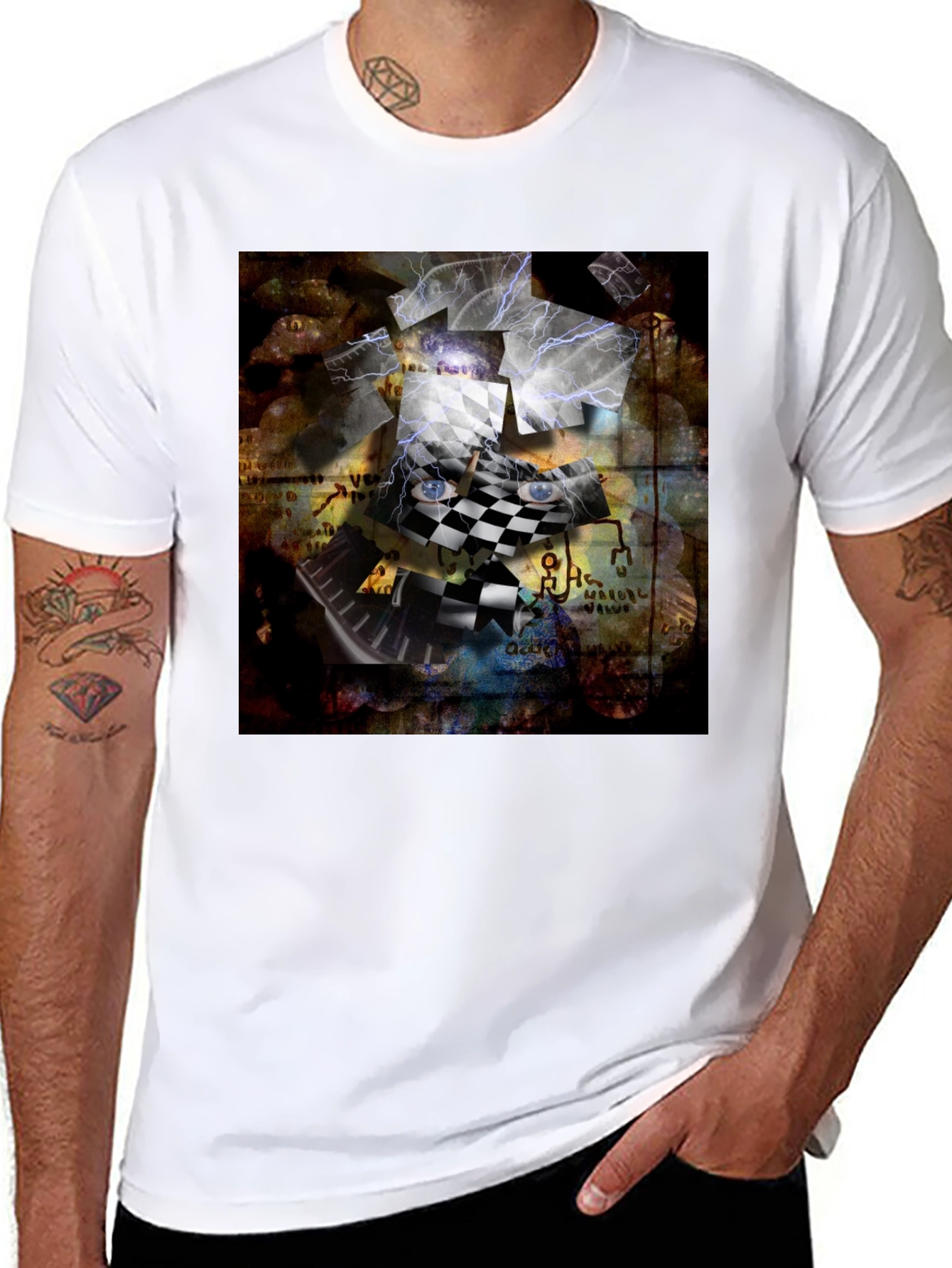 Black Abstract Chessboard Graphic Tee view 8