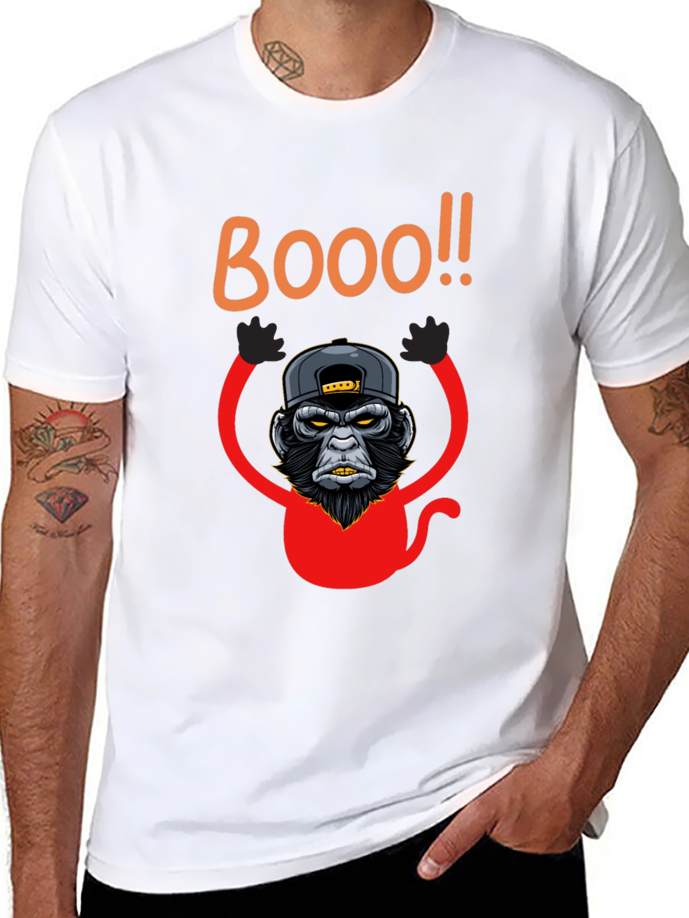 Black Boo Monkey Graphic Tee - Black Crew Neck Shirt view 8