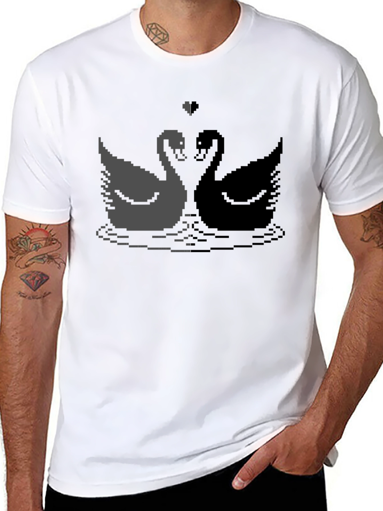 Black Pixel Swan Love T-Shirt - Black view 8