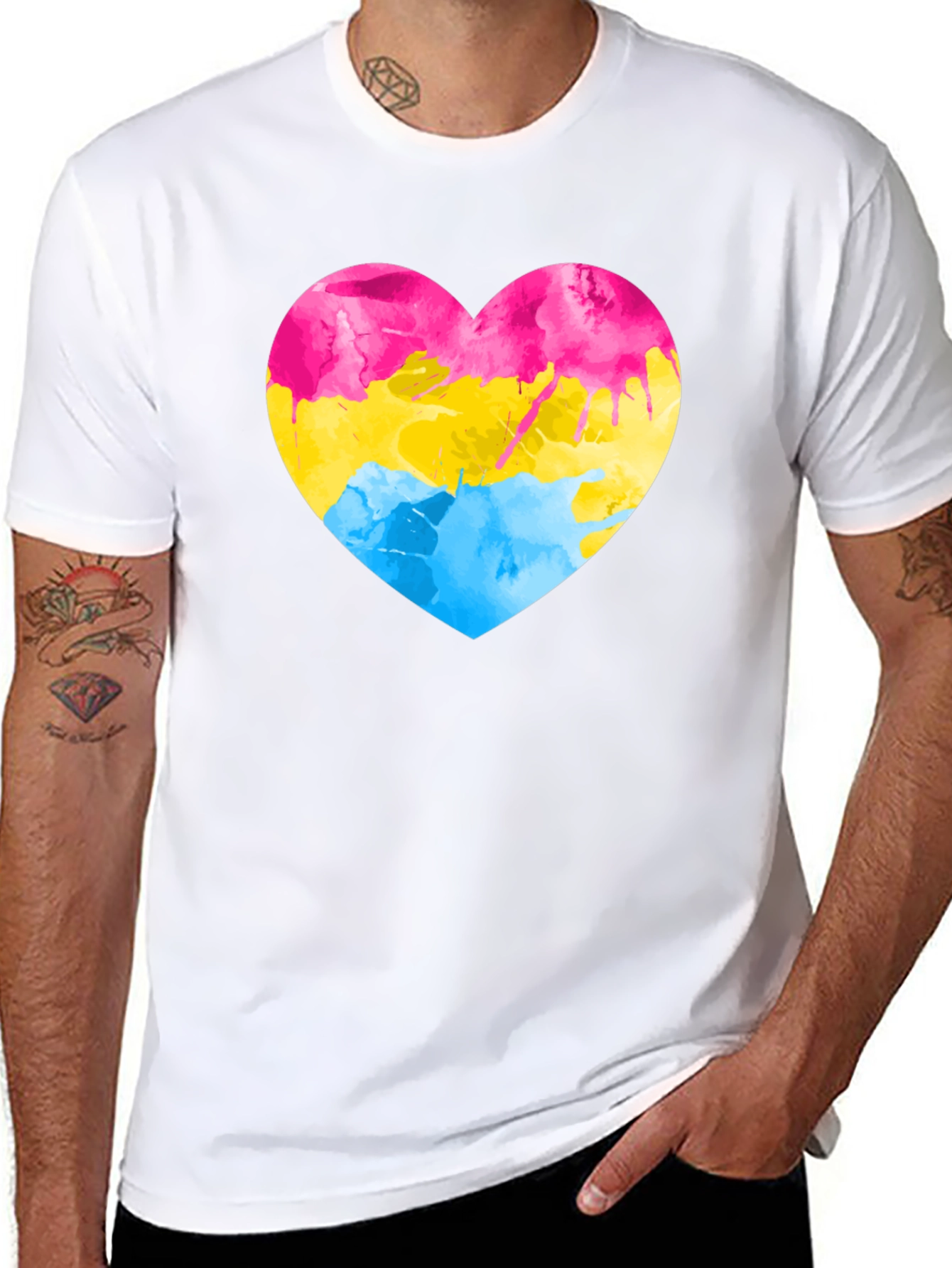 Black Pansexual Pride Heart T-Shirt - Black view 8