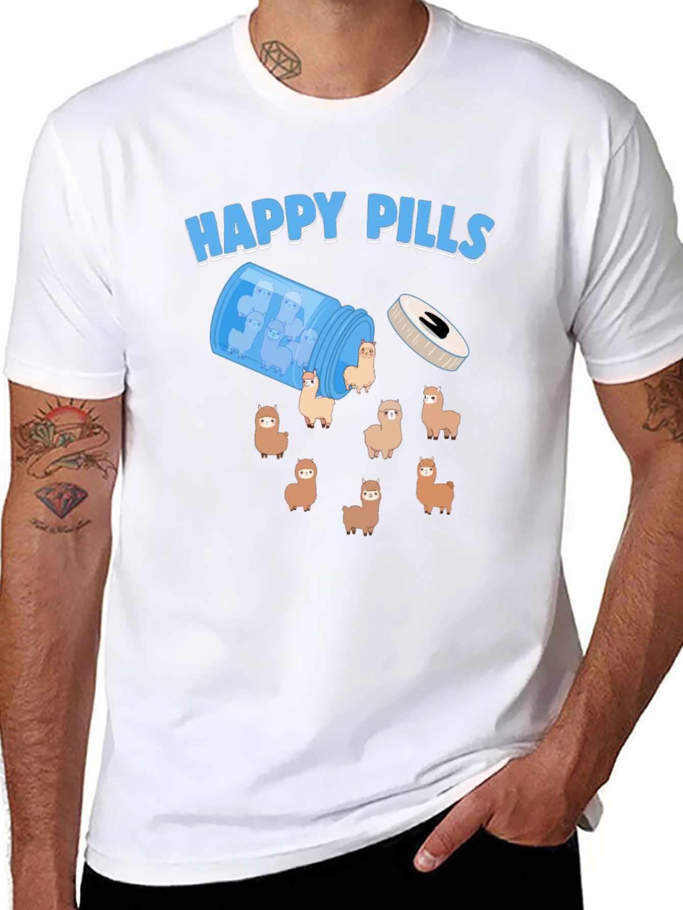 Black Happy Pills Alpaca T-Shirt - Cute & Quirky Design view 8