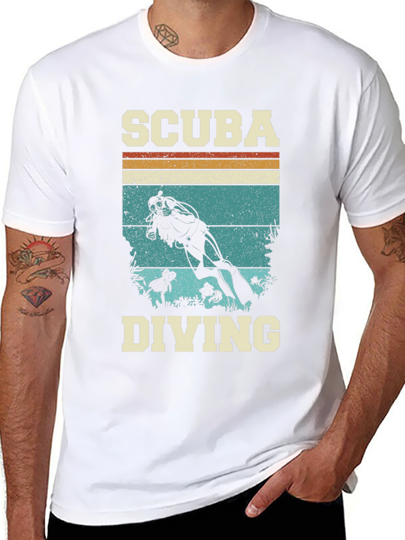 Black Scuba Diving Retro Graphic Tee - Black view 8
