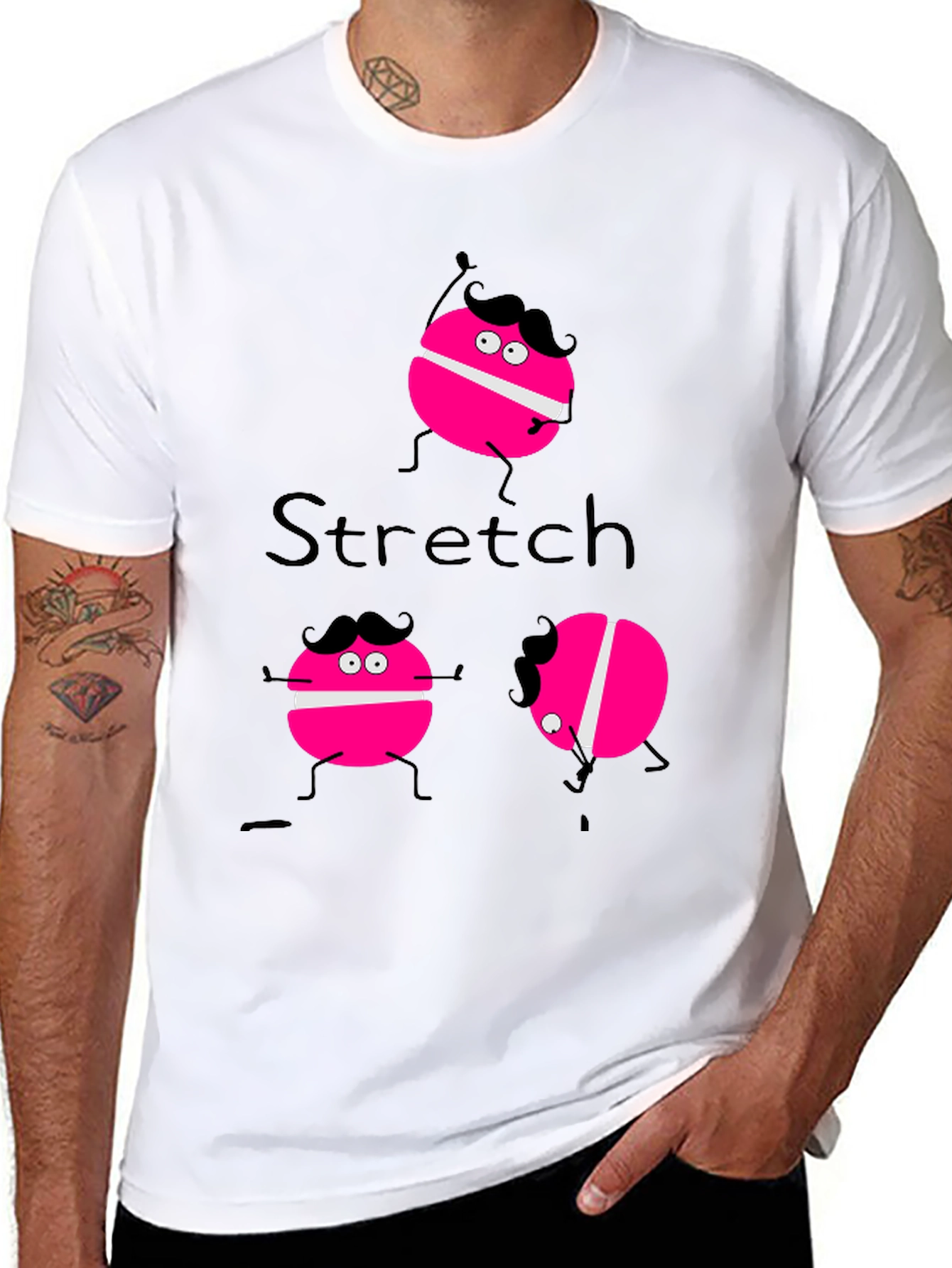 Black Funny Stretch Pink Macaroon Graphic T-Shirt view 8