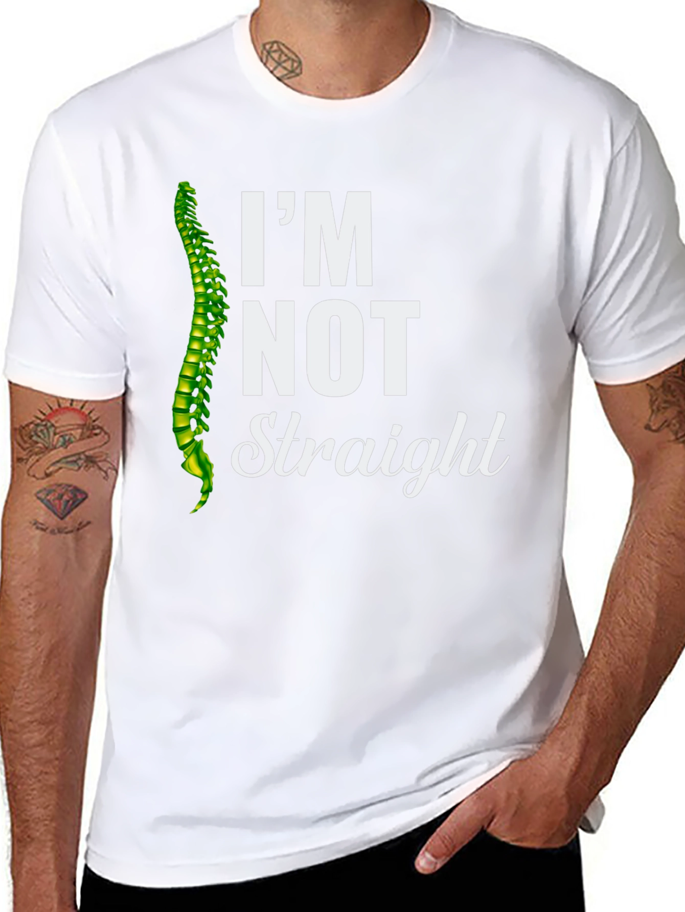Black I'm Not Straight Spine T-Shirt - Funny Chiropractic Humor view 8