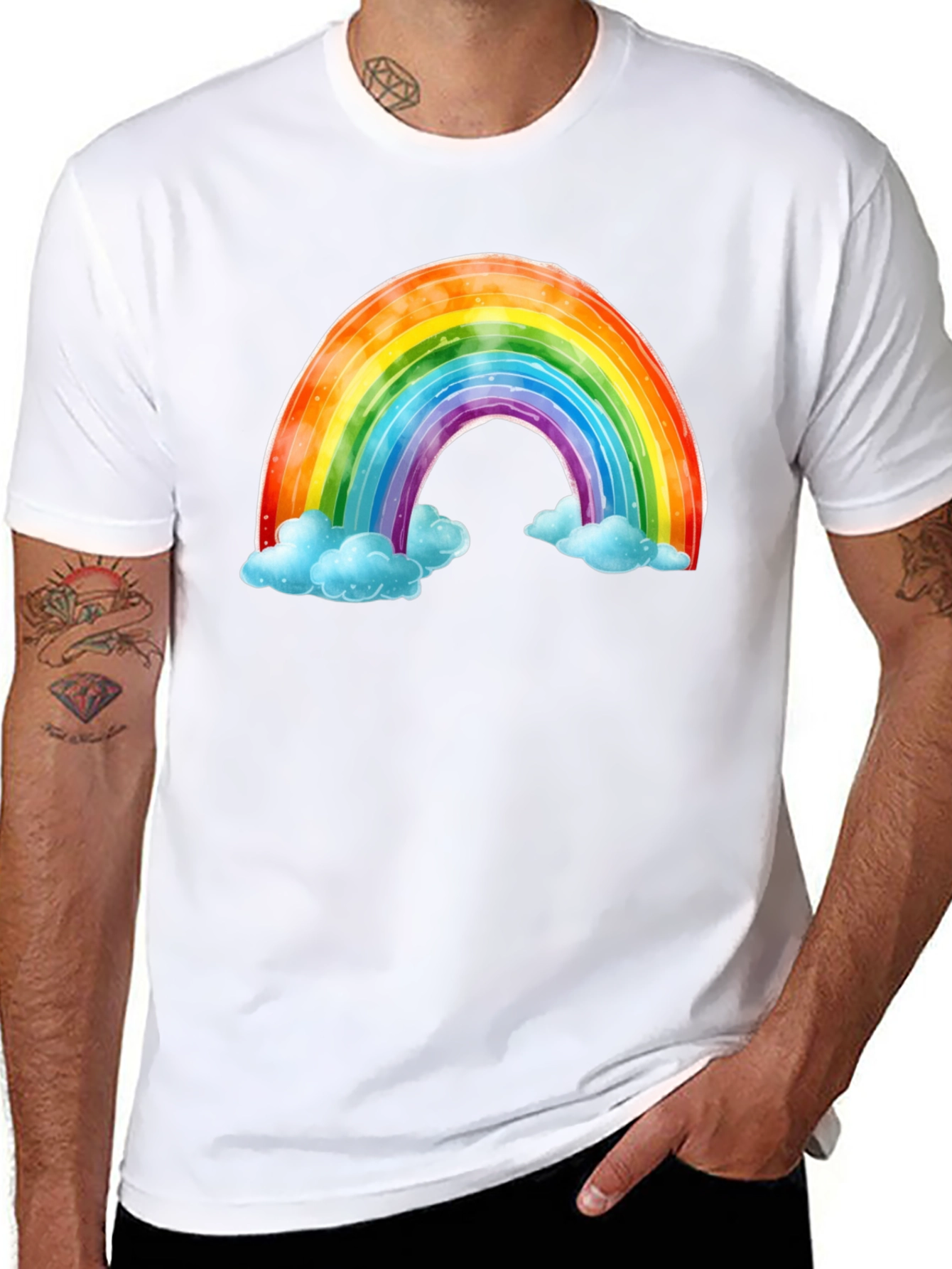 Black Rainbow & Cloud Graphic Tee - Soft Cotton Comfort view 8