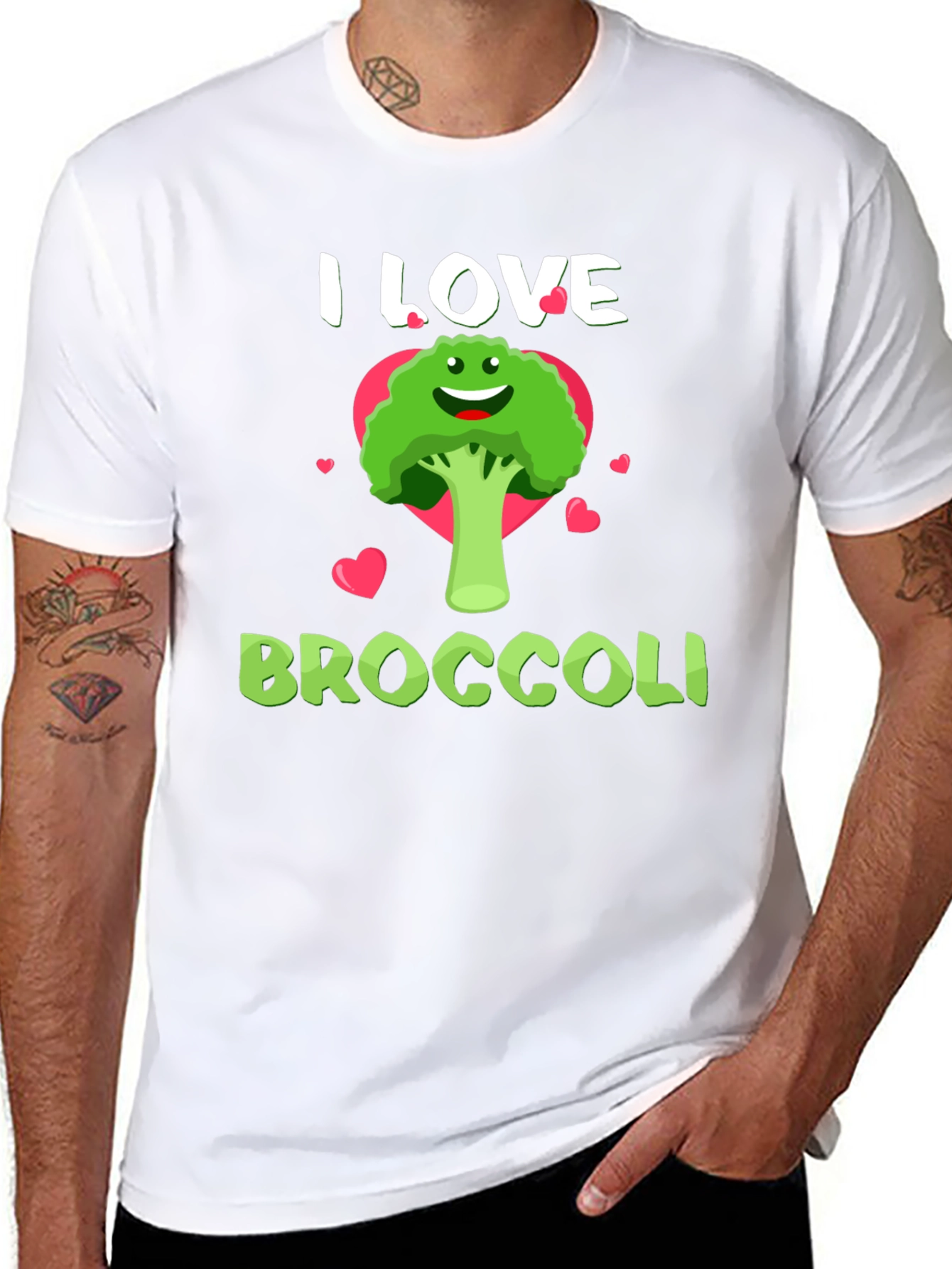 Black I Love Broccoli T-Shirt - Funny Vegan Tee view 8