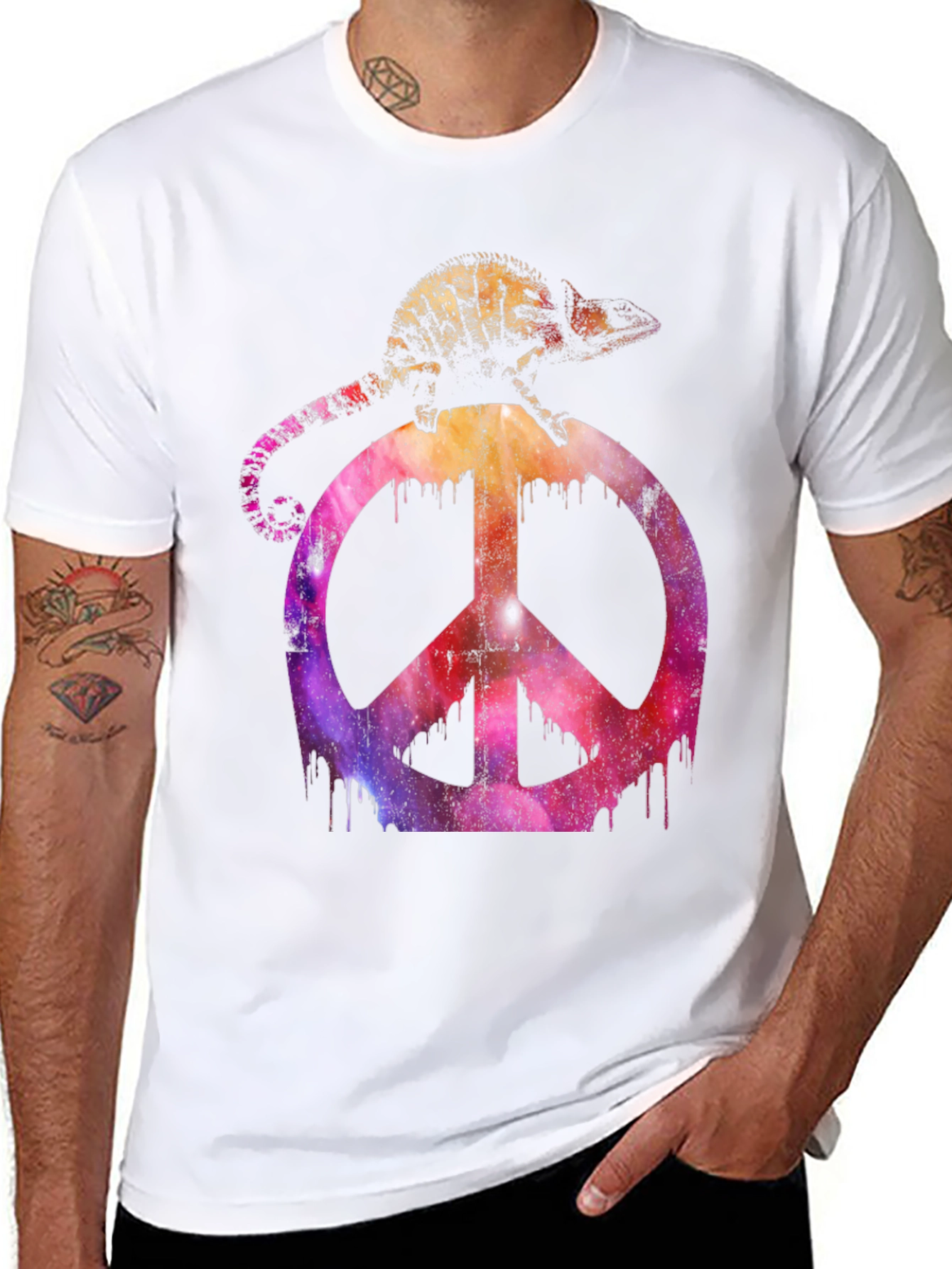 Black Chameleon Peace Sign Graphic T-Shirt view 8