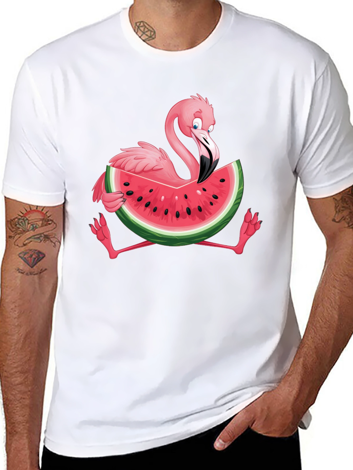 Black Flamingo Watermelon Graphic Tee - Fun Summer Shirt view 8