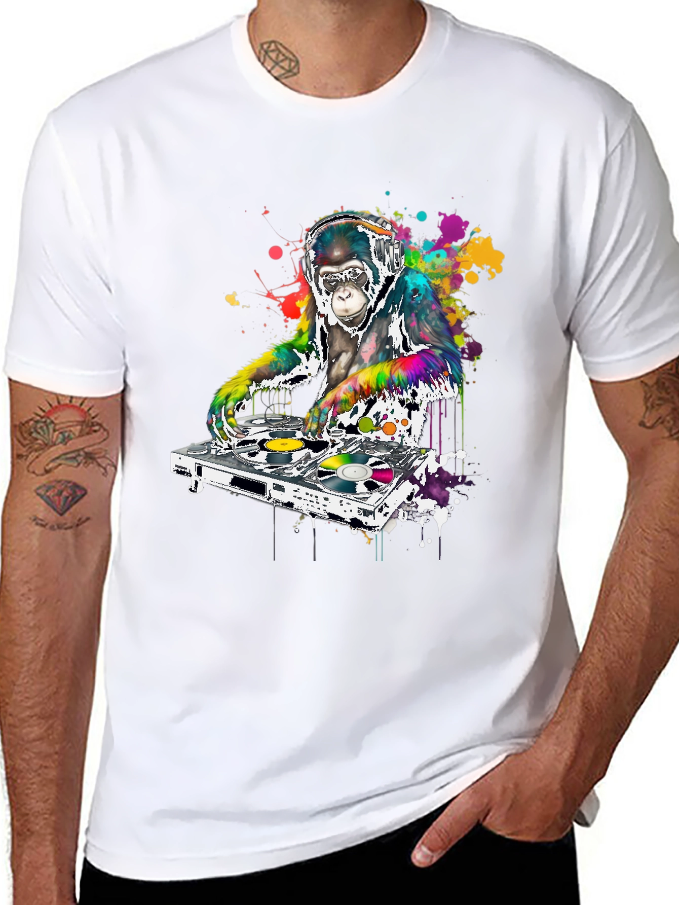 Black DJ Monkey Graphic T-Shirt view 8