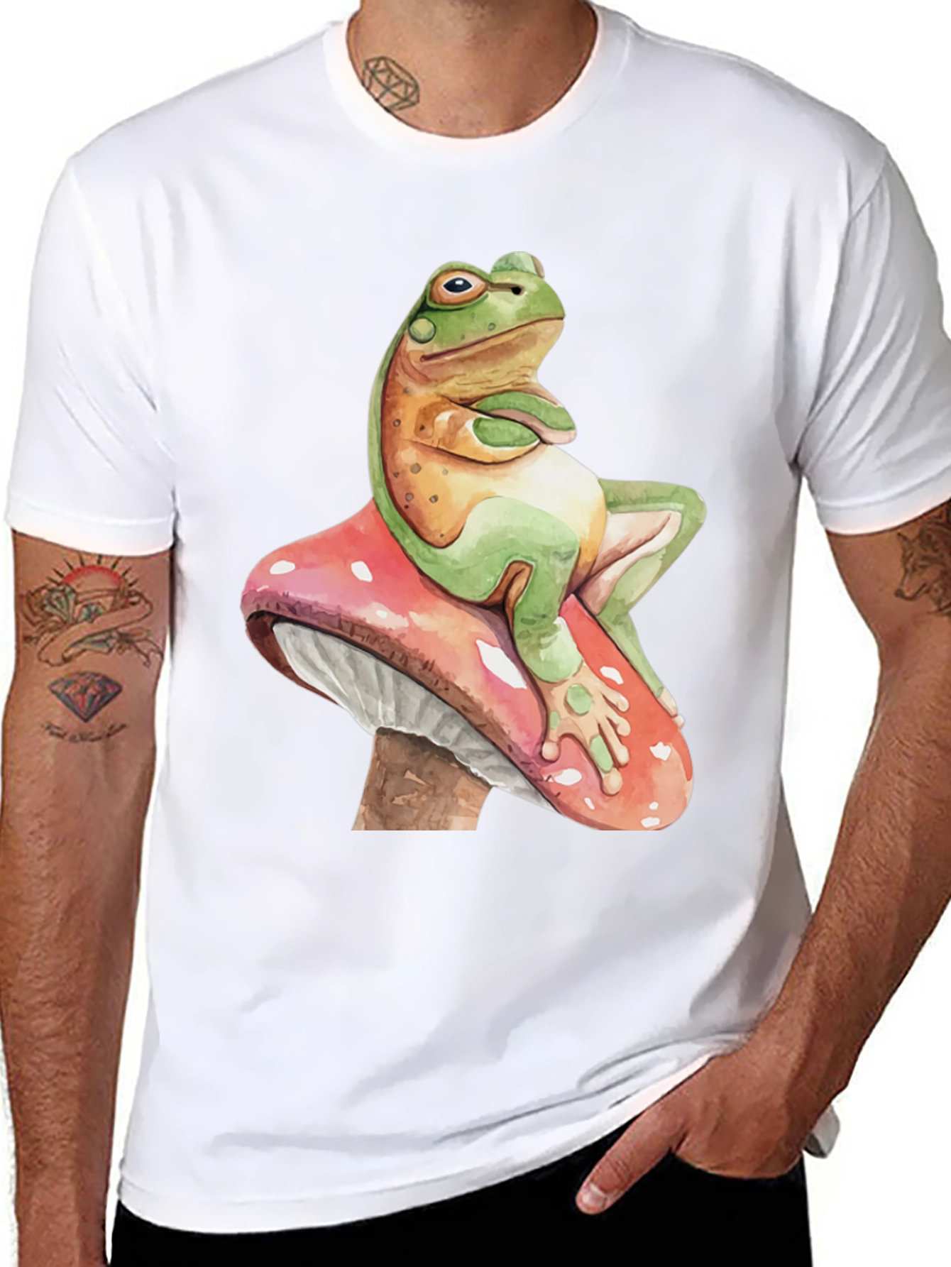 Black Frog on Mushroom T-Shirt - Relaxed Funny Graphic Tee view 8