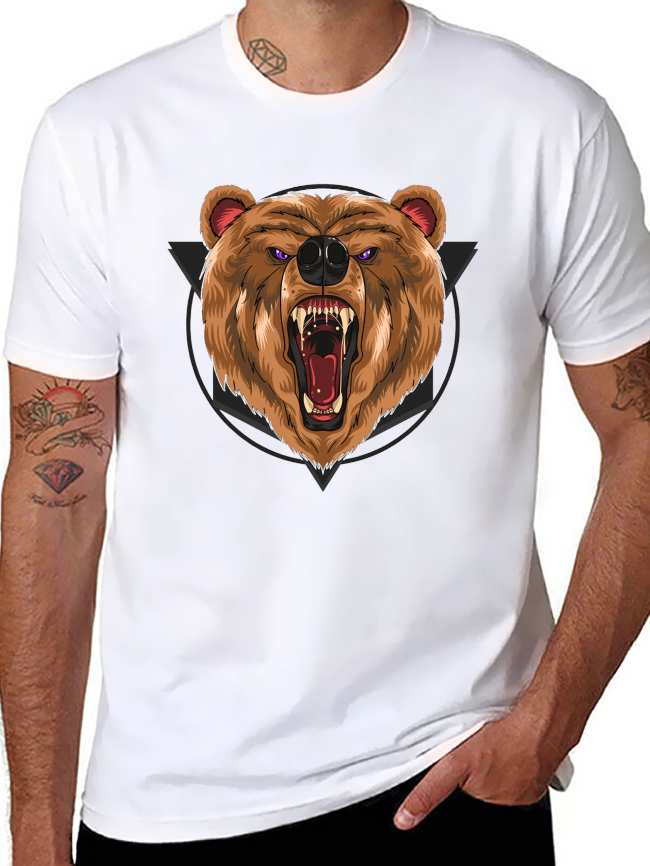 Black Roaring Bear Graphic Black T-Shirt view 8
