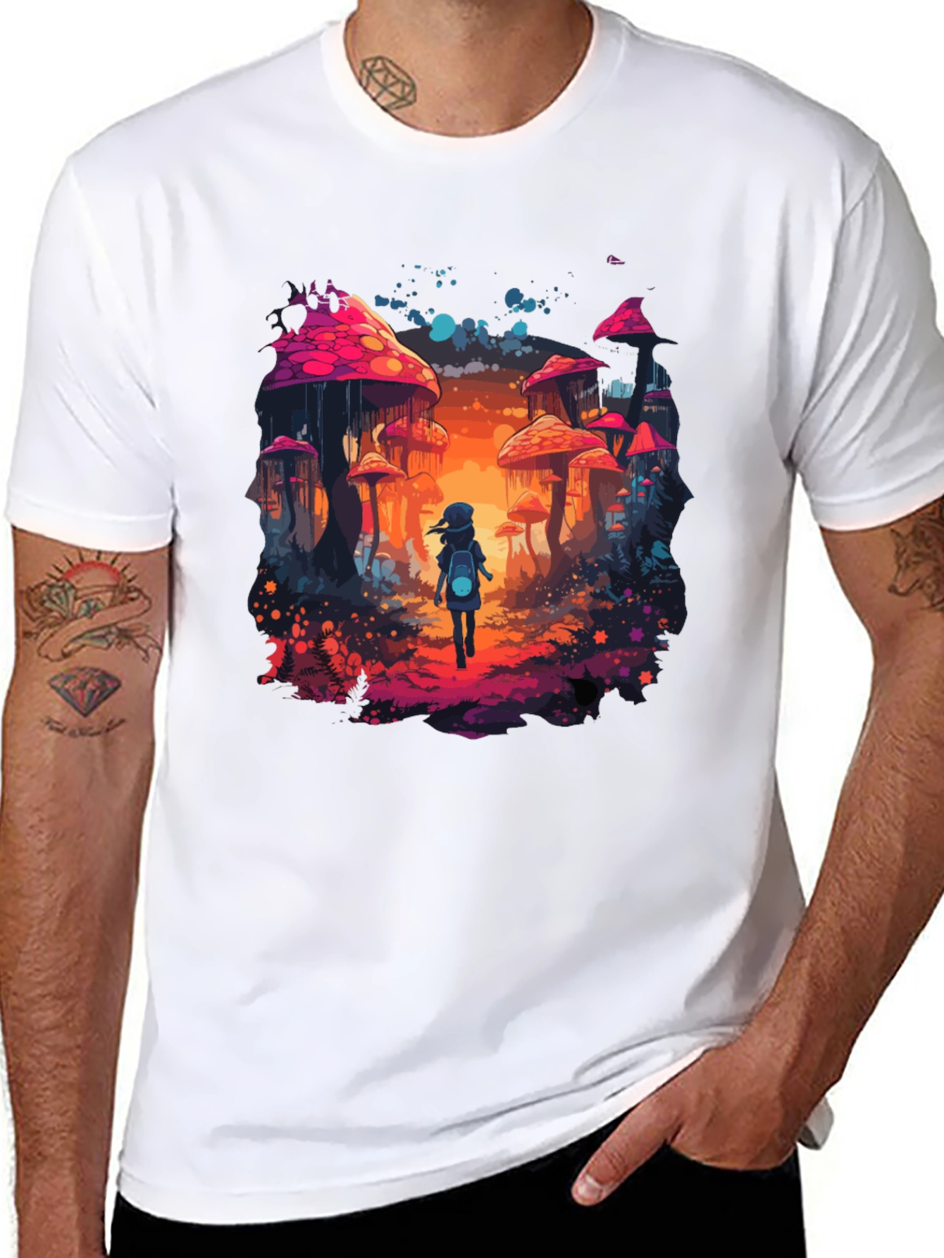 Black Mushroom Fantasy Graphic Tee - Unique Unisex Design view 8