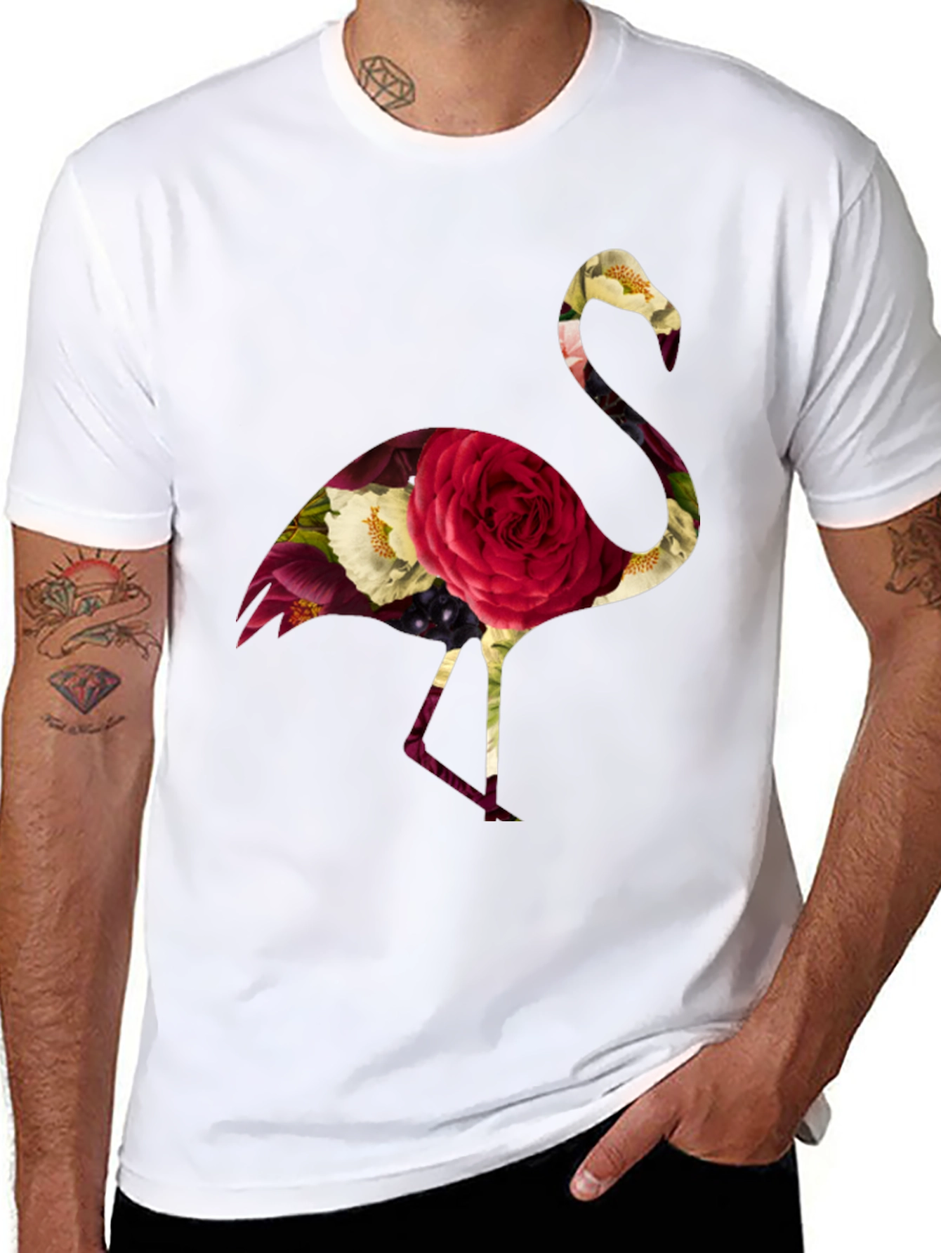 Black Floral Flamingo Graphic Tee - Black view 8