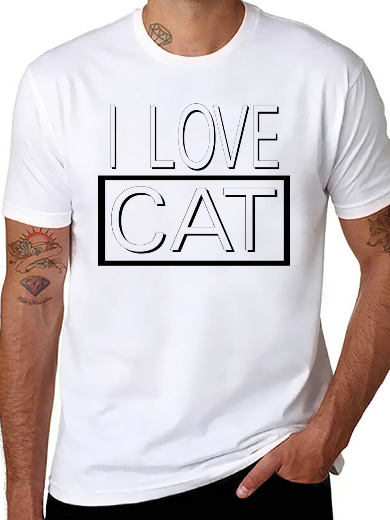 Black I Love Cat T-Shirt - Black - Unisex view 8