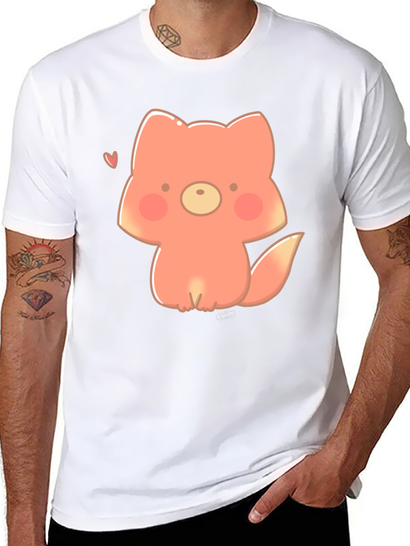 Black Cute Cartoon Fox Black T-Shirt view 8