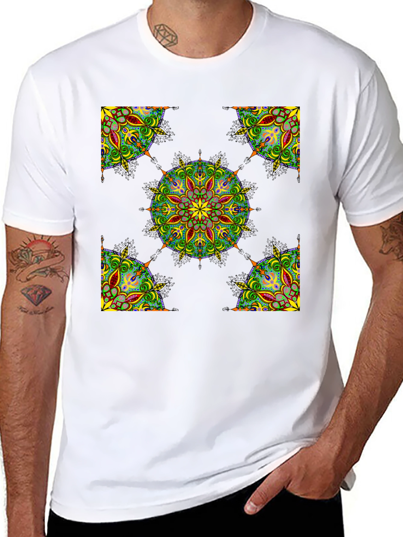 Black Black Mandala Print T-Shirt view 8