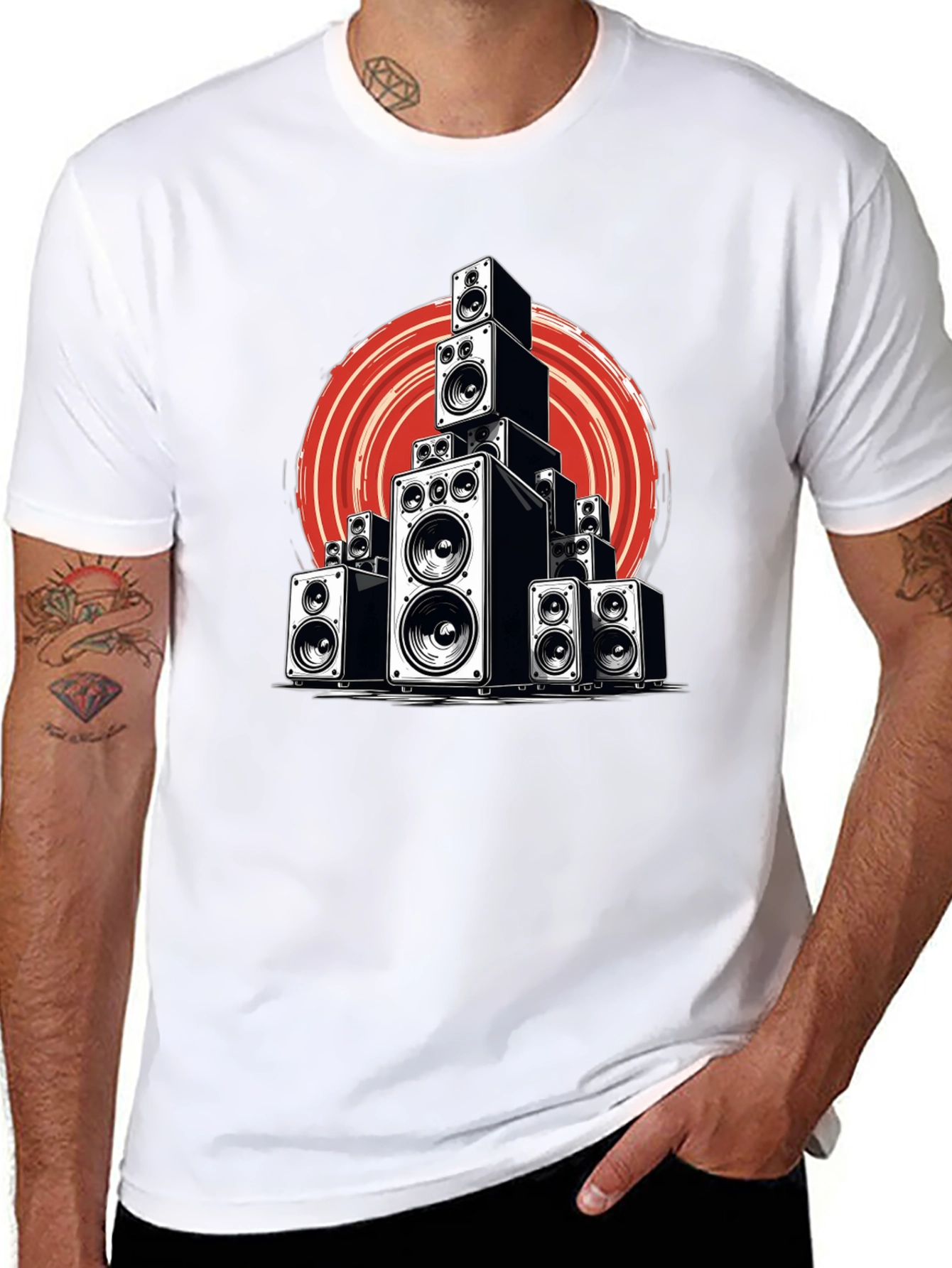 Black Speaker Stack Graphic Tee - Music Lover T-Shirt view 8
