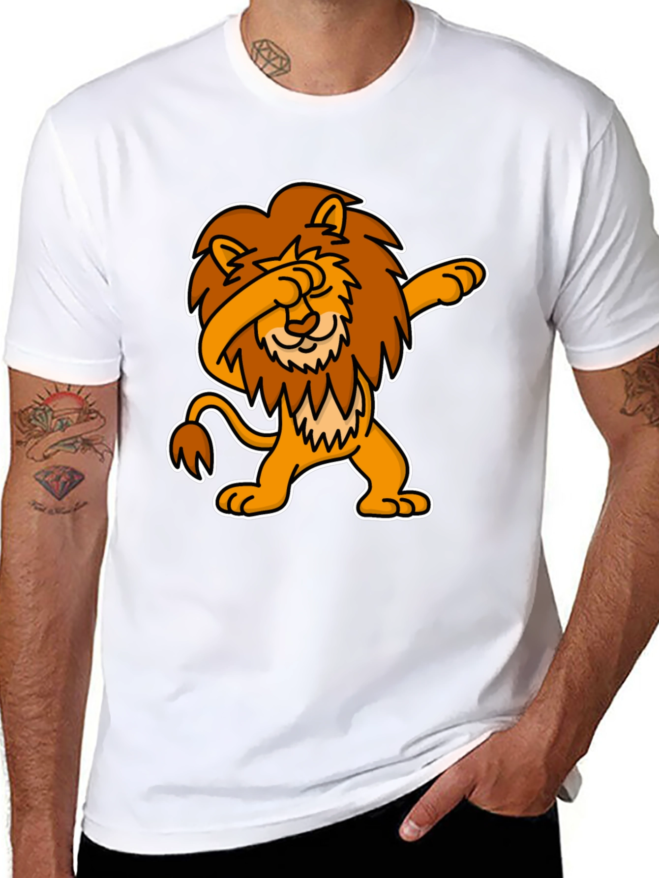 Black Dabbing Lion Graphic Tee - Black Cotton T-Shirt view 8