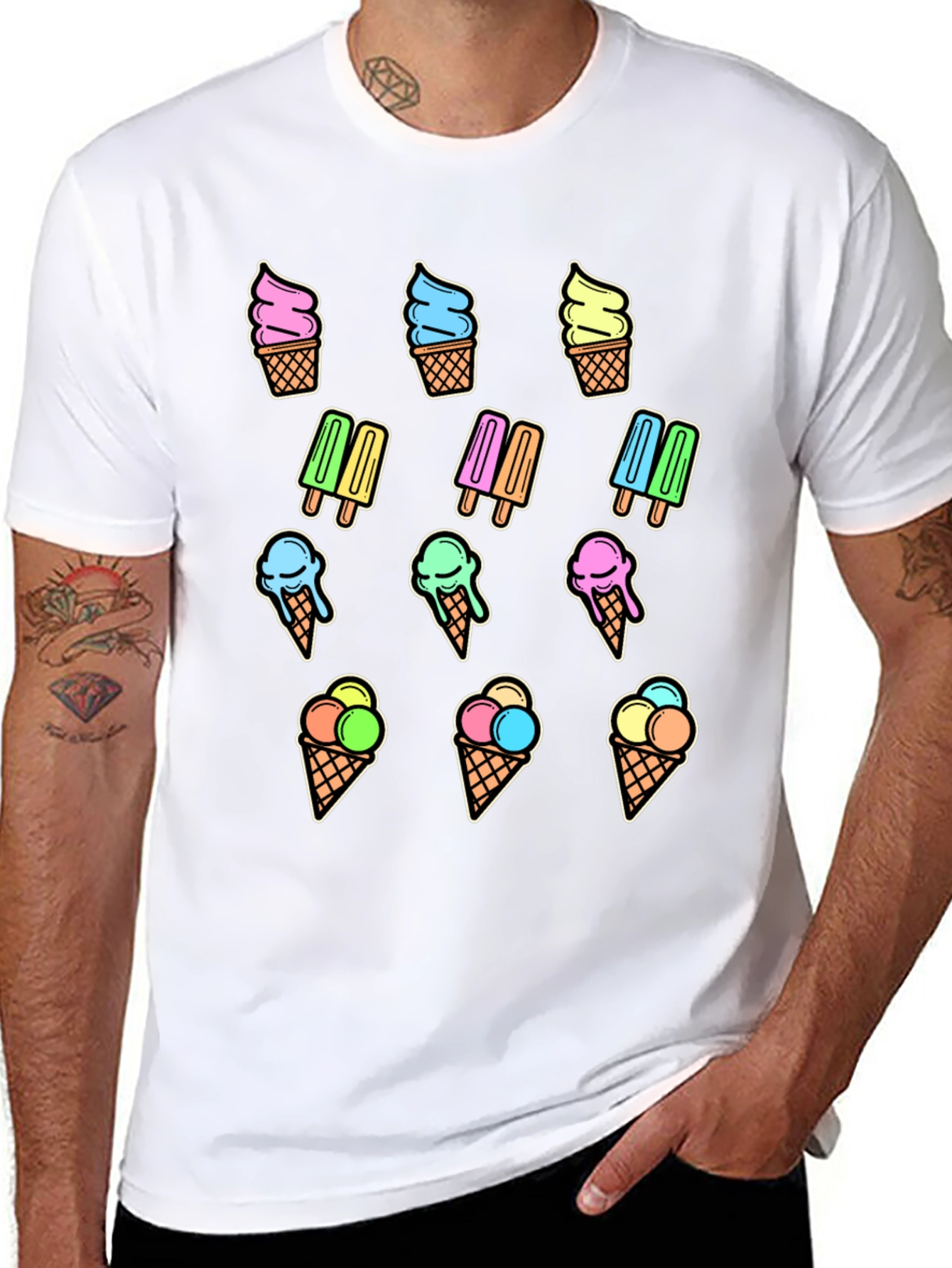 Black Fun Ice Cream Print T-Shirt - Summer Style view 8
