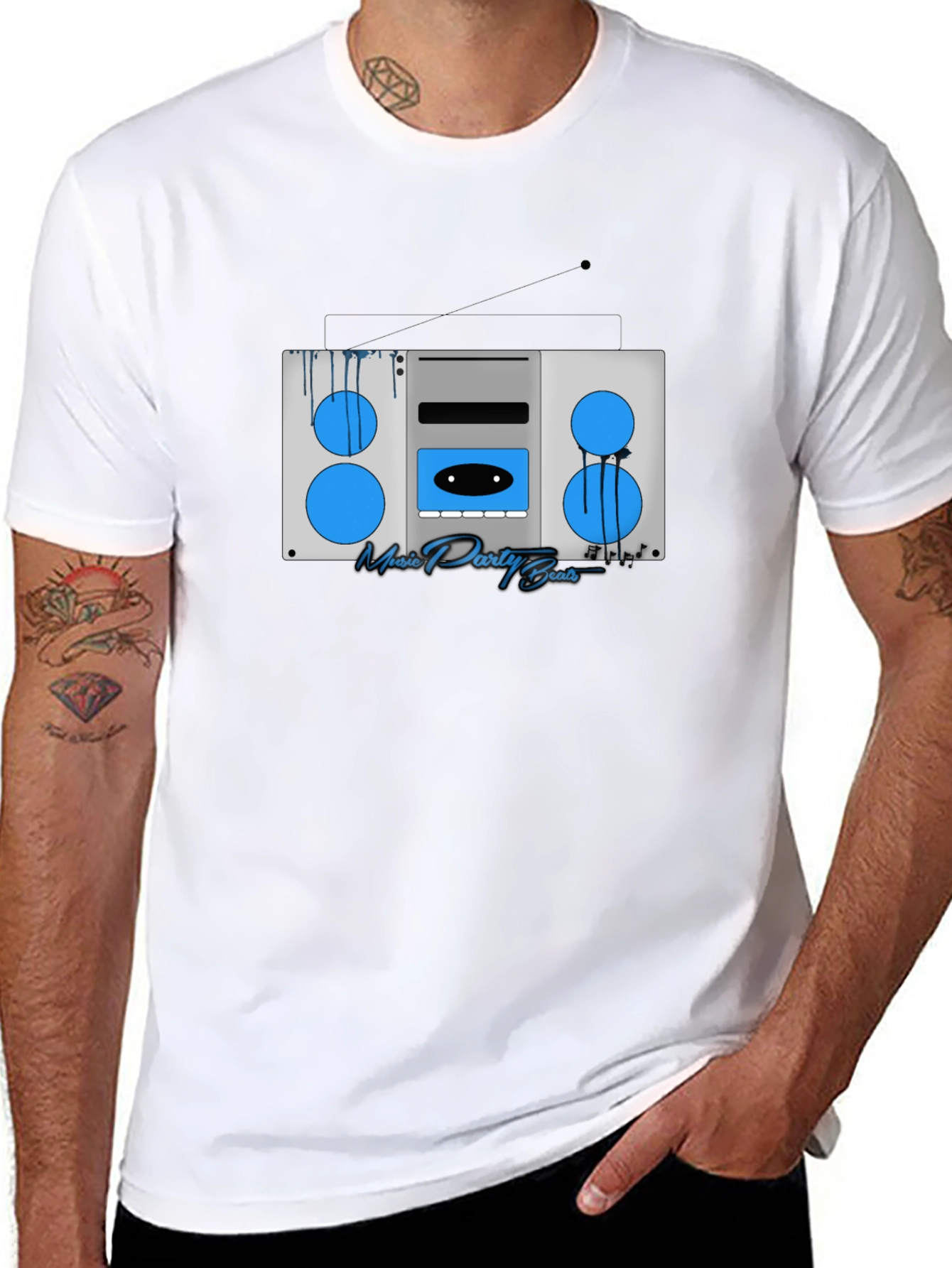 Black Retro Boombox Music T-Shirt view 8