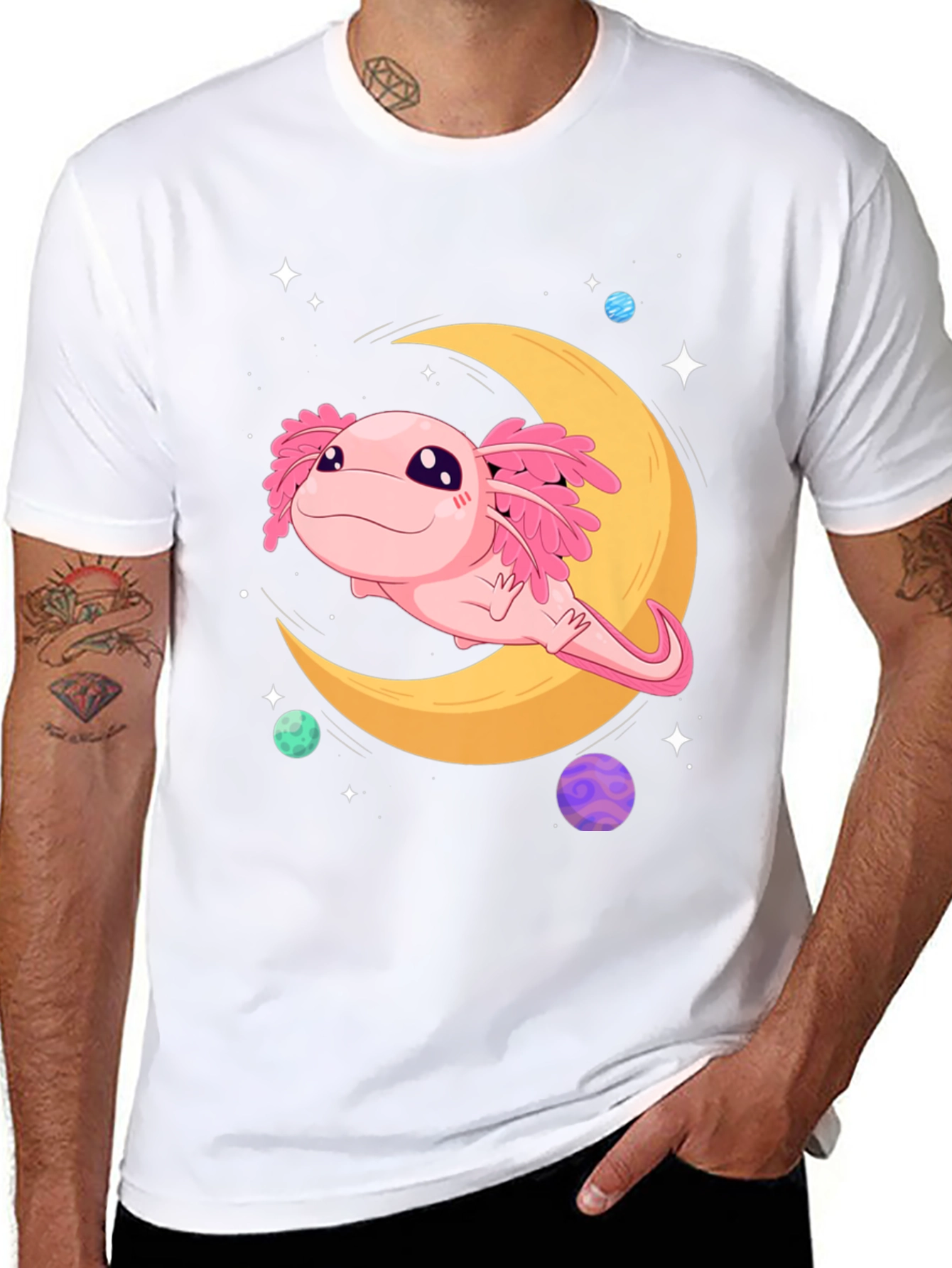 Black Axolotl Moon T-Shirt - Cute Space Design view 8
