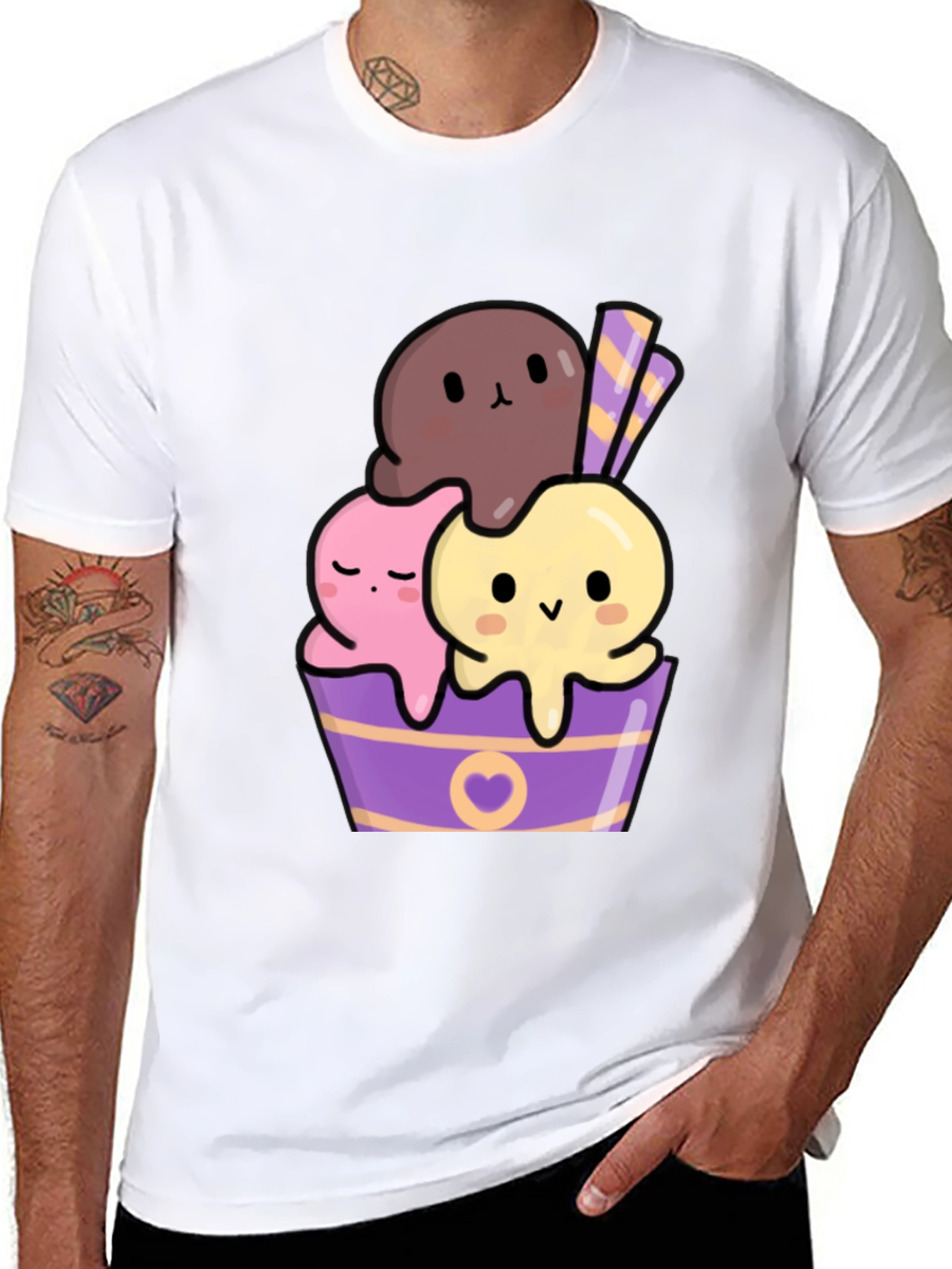 Black Cute Kawaii Ice Cream Graphic Tee view 8