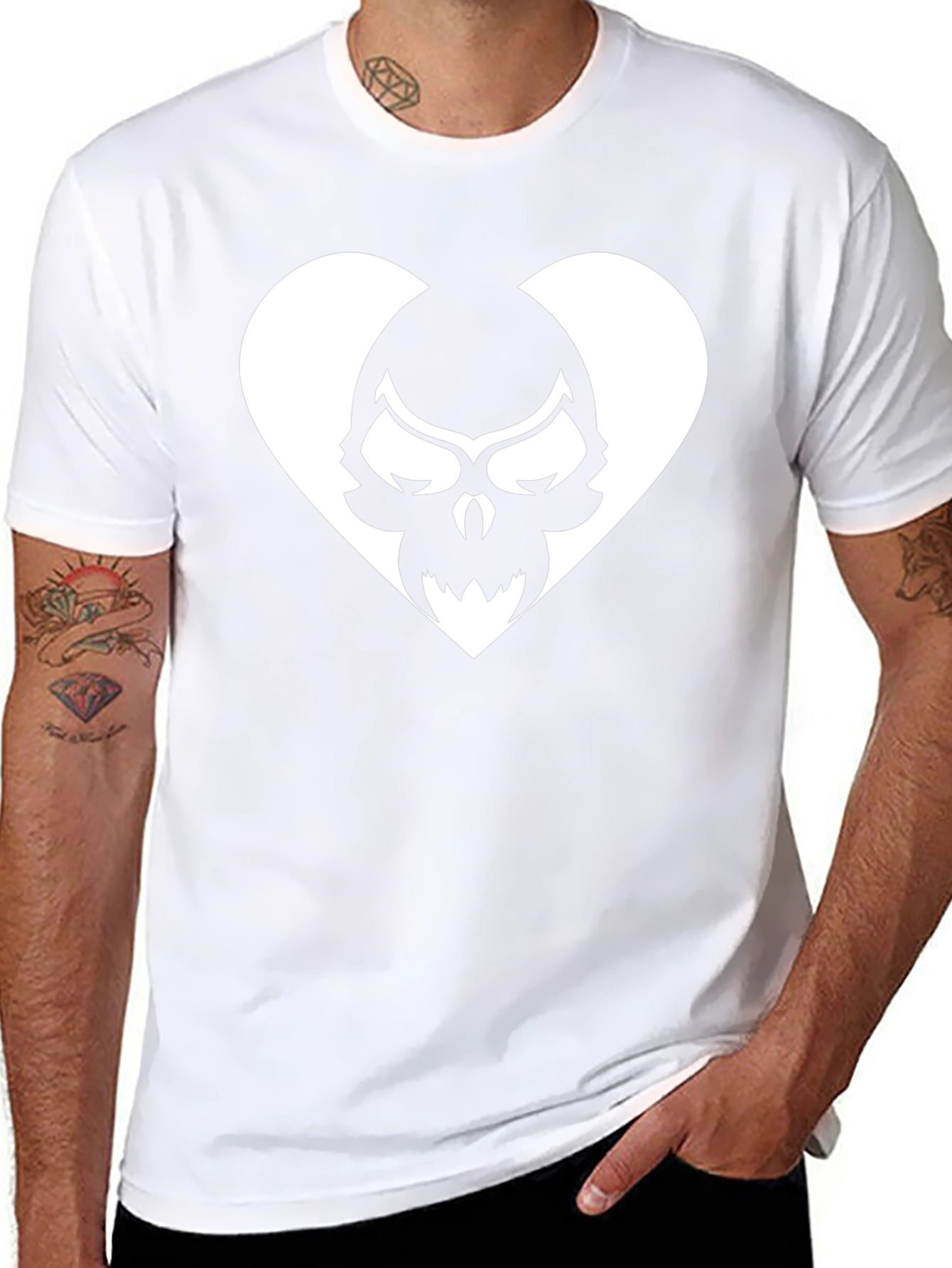 Black Skull Heart Graphic Tee - Black Cotton T-Shirt view 8