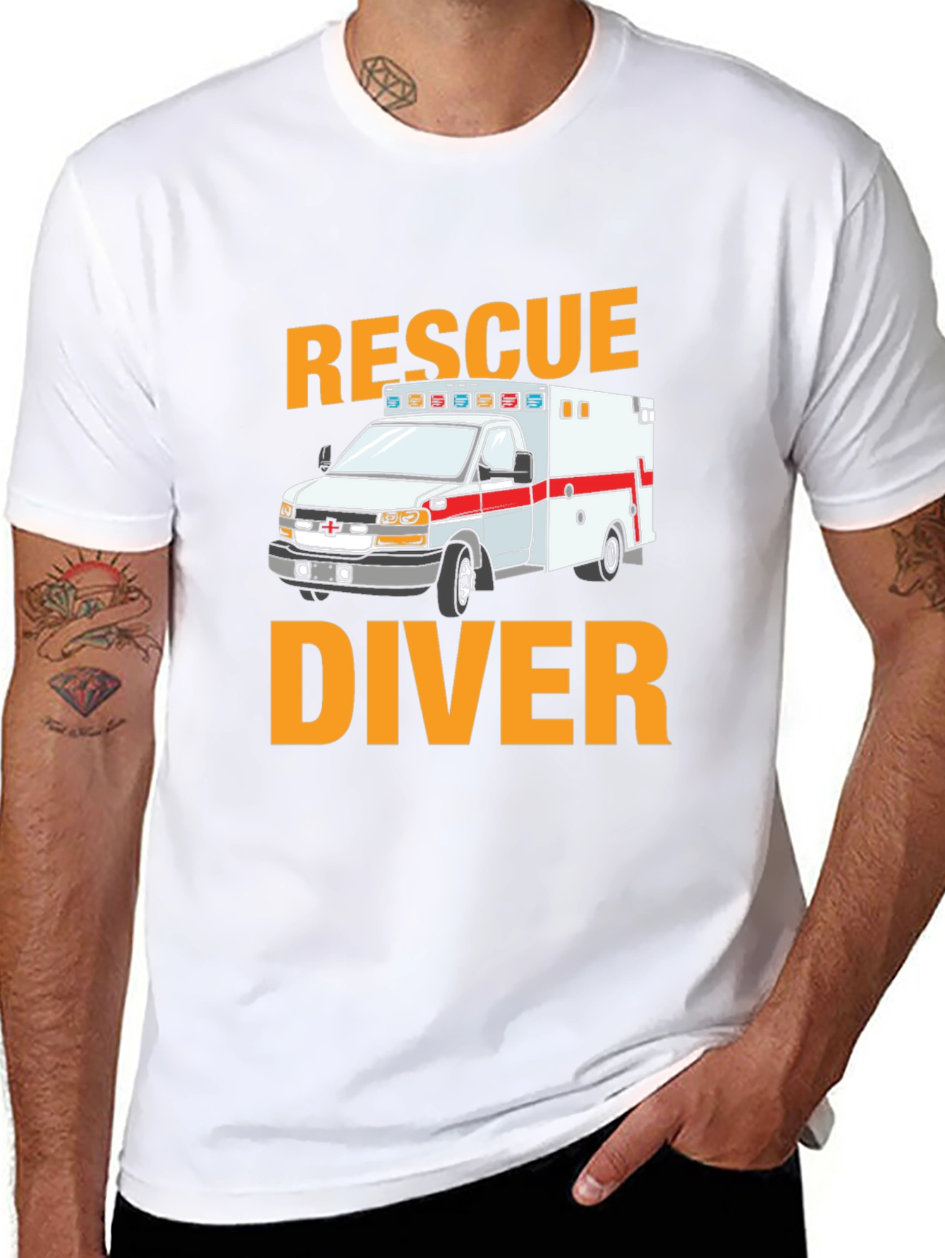 Black Rescue Diver Ambulance Graphic T-Shirt view 8