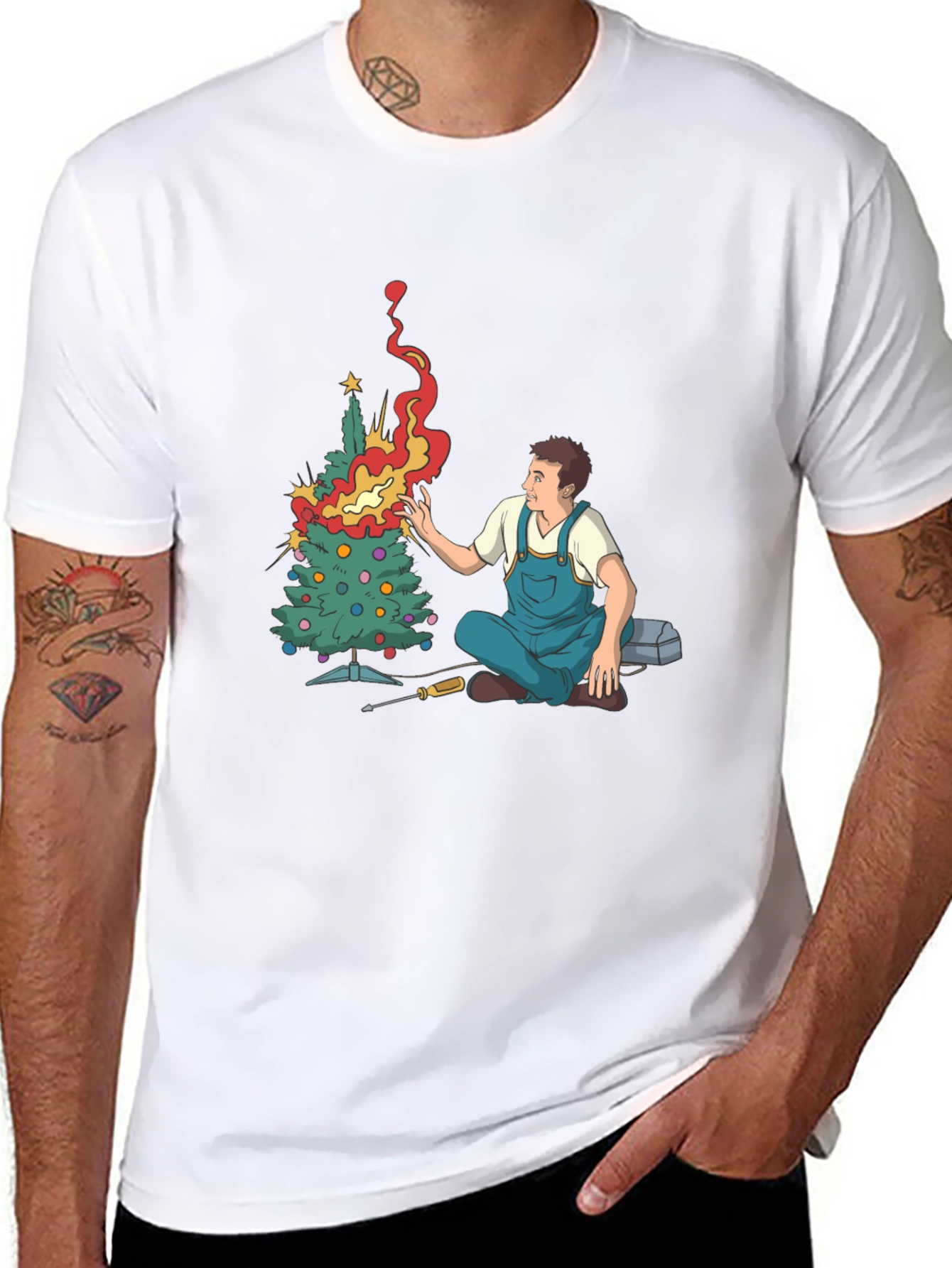 Black Burning Christmas Tree Graphic Tee view 8