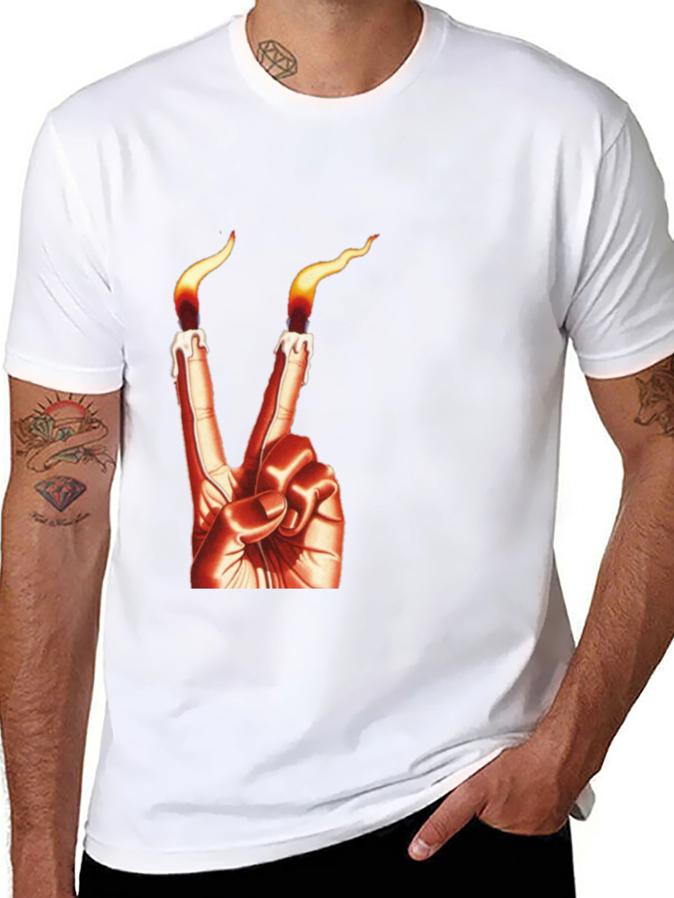 Black Candle Finger Peace Sign Graphic Tee view 8