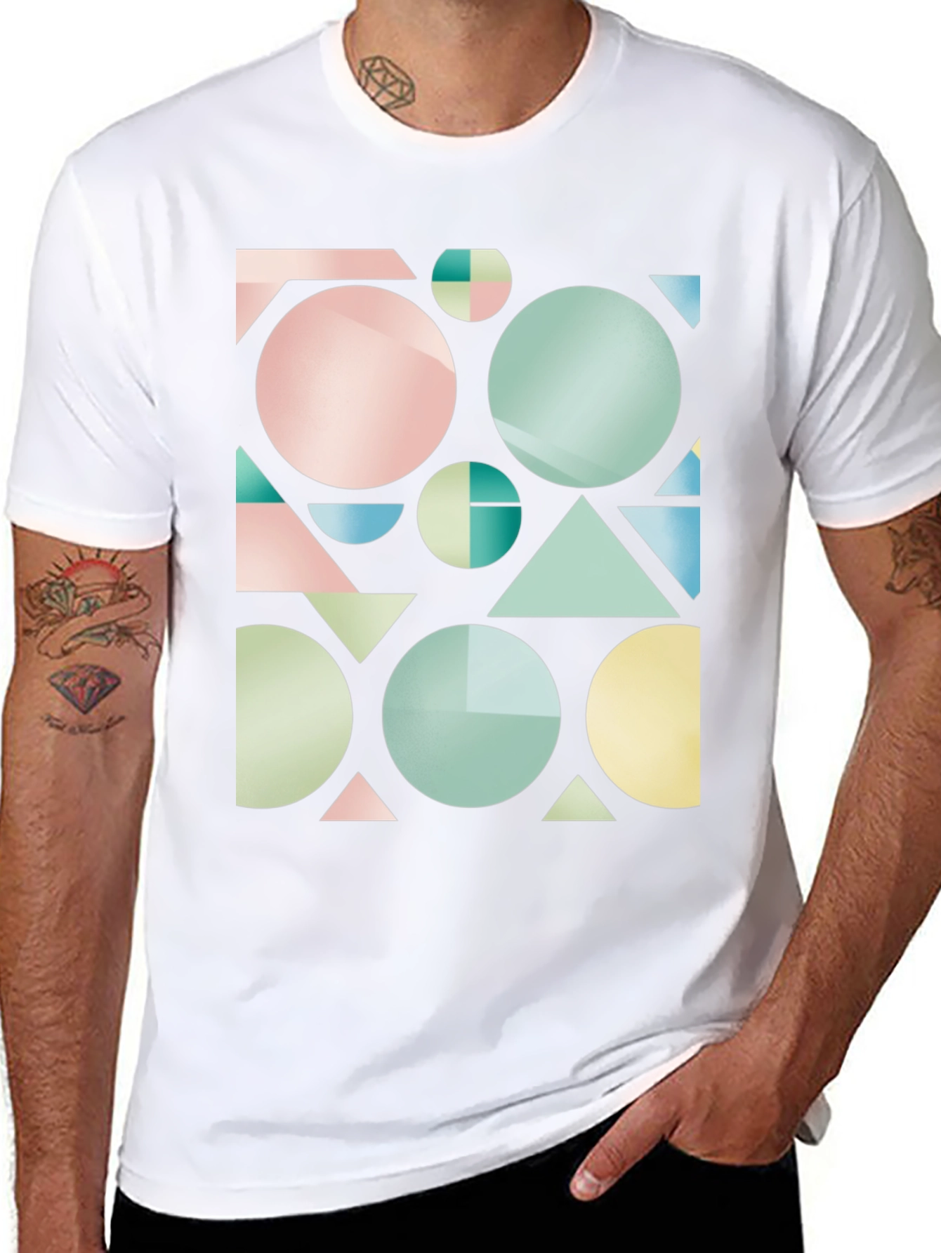 Black Geometric Shapes Graphic Tee - Modern Design T-Shirt view 8