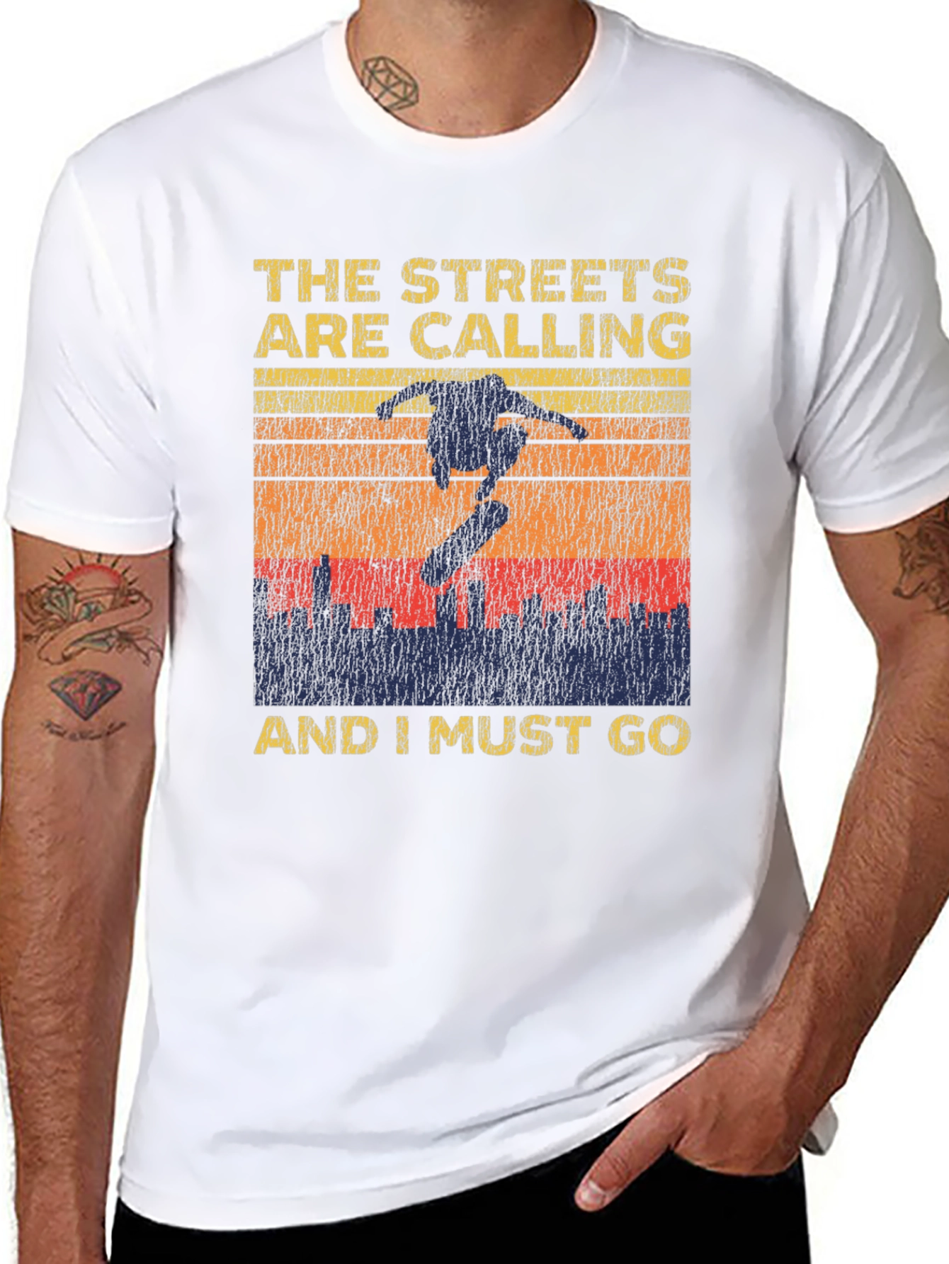 Black Skateboarding Graphic T-Shirt - The Streets Are Calling view 8