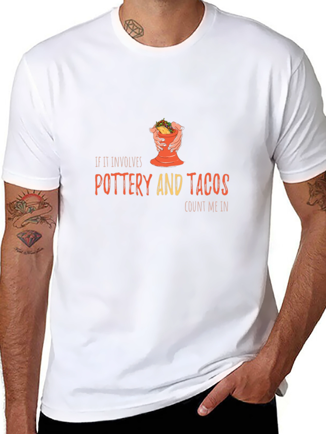 Black Pottery & Tacos Graphic Tee - Black Unisex T-Shirt view 8