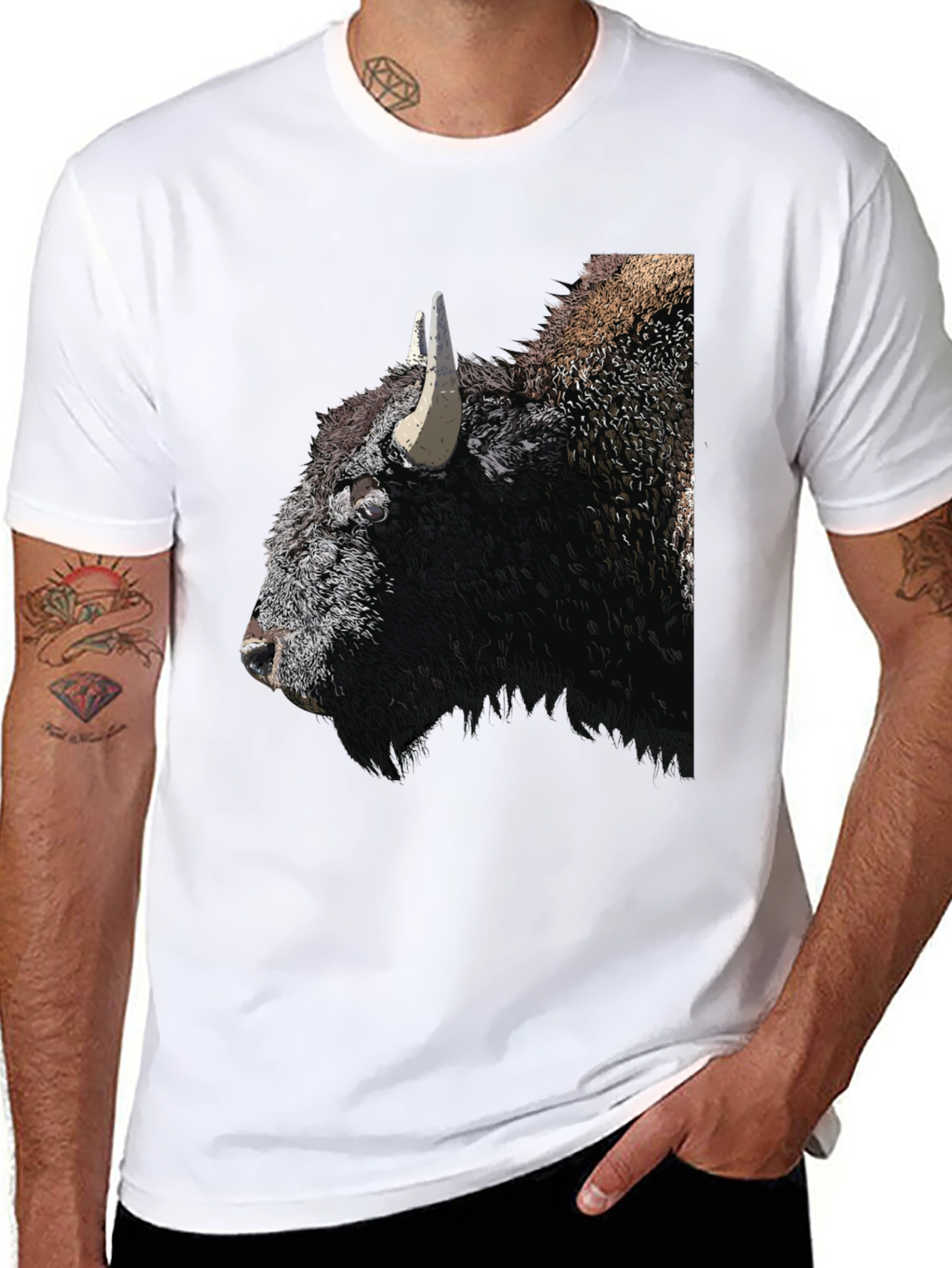 Black Bison Graphic Tee - Black Cotton T-Shirt view 8