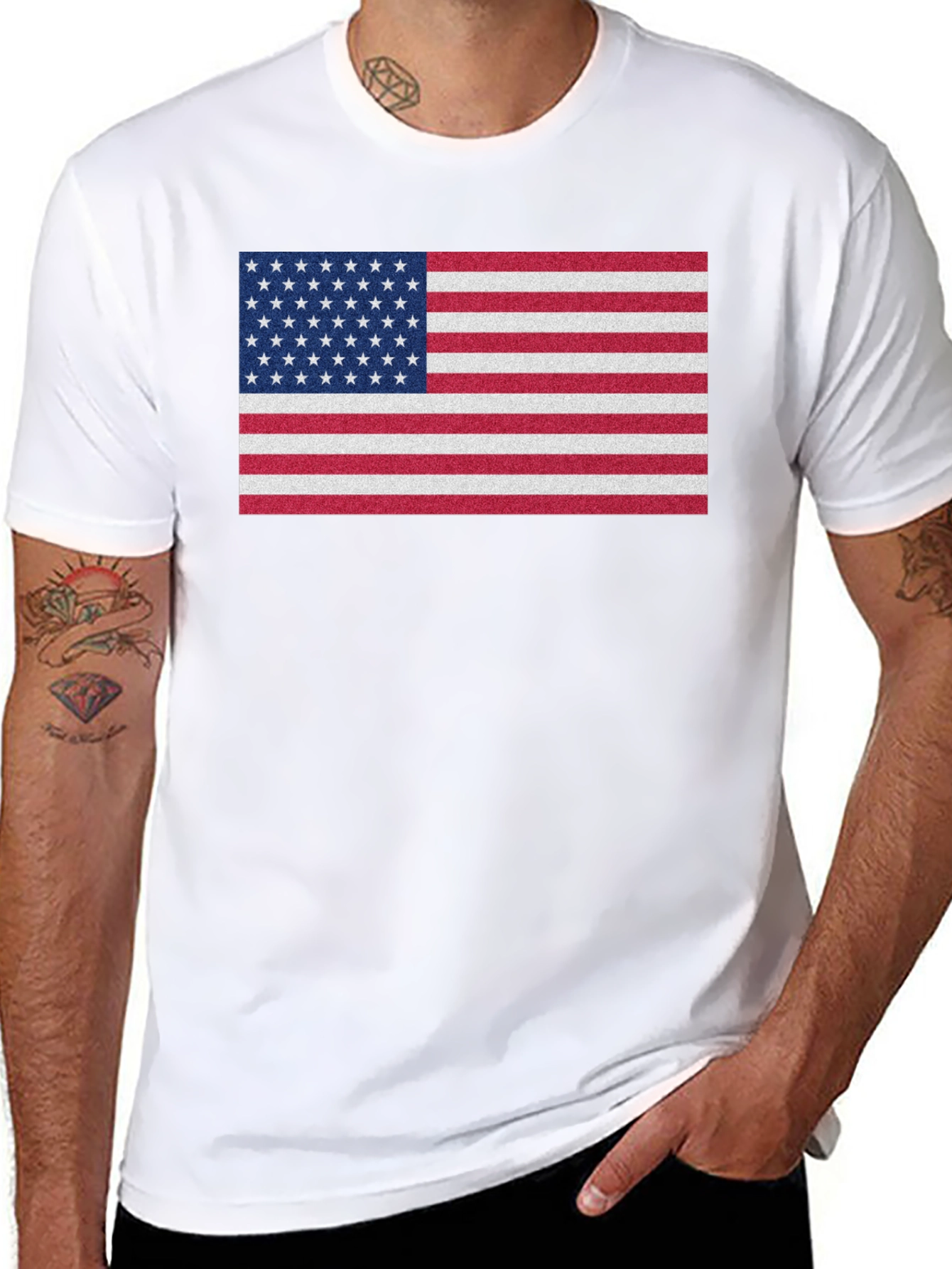 Black American Flag Graphic Print Crew Neck T-Shirt view 8