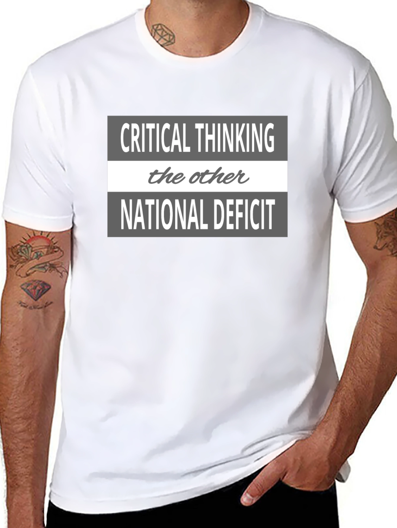 Black Critical Thinking Tee - The Other National Deficit T-Shirt view 8