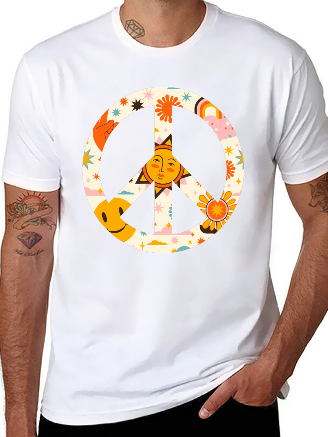 Black Groovy Peace Sign Graphic Tee - Retro Style view 8