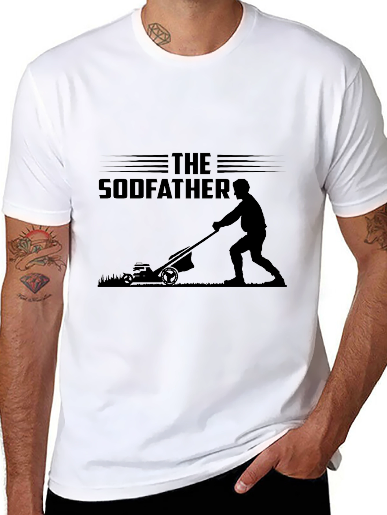 Black The Sodfather Funny Lawn Mowing T-Shirt view 8