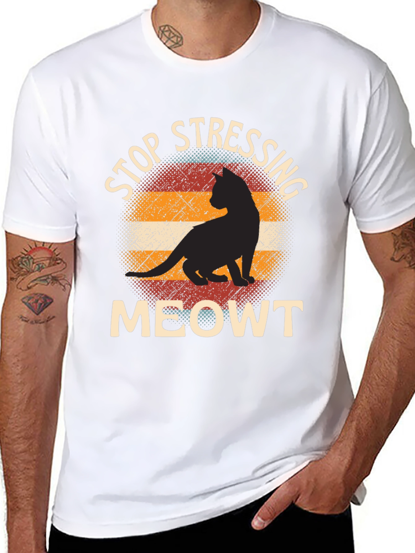 Black Stop Stressing Meowt Cat T-Shirt - Funny Cat Lover Tee view 8