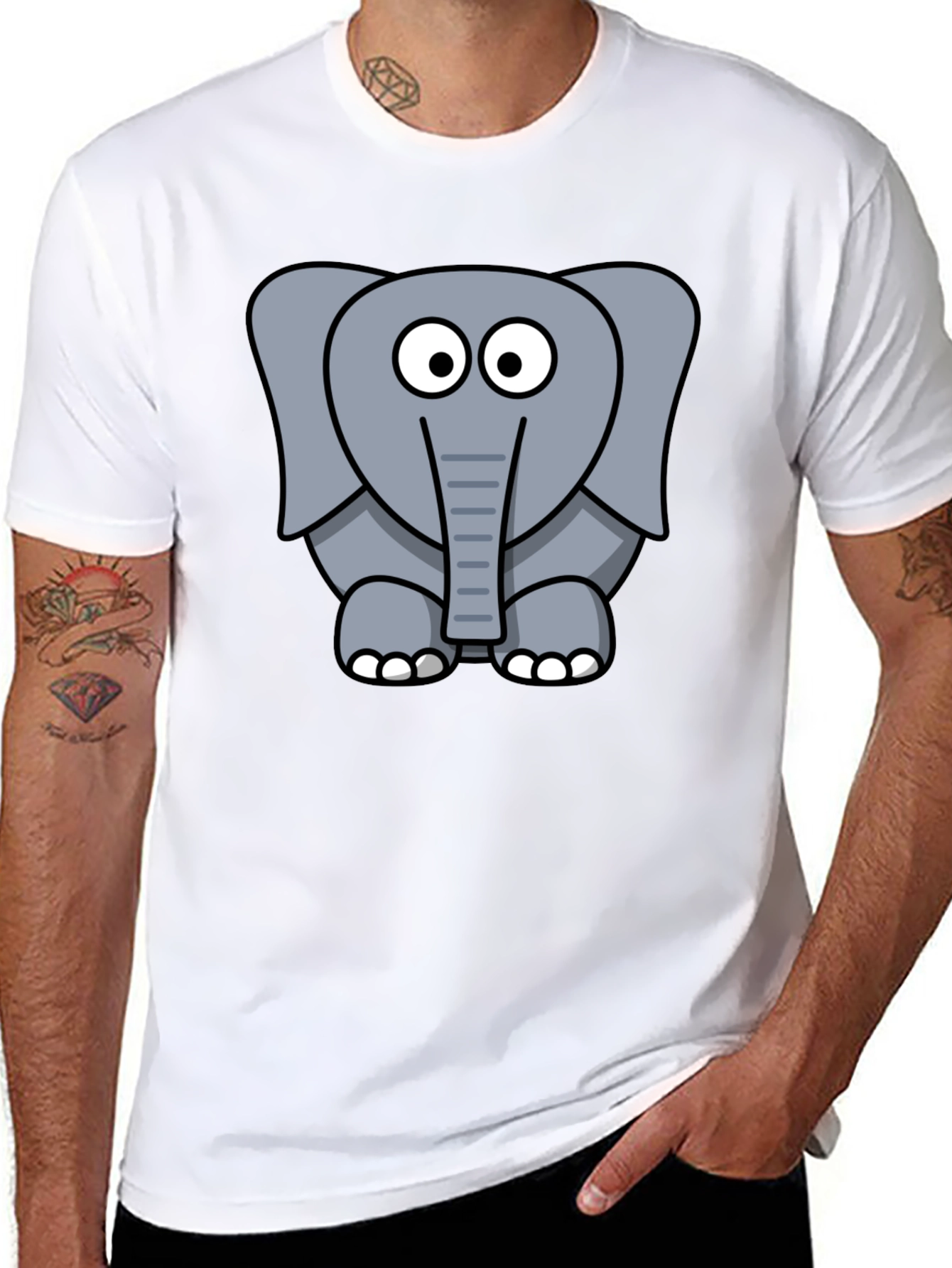 Black Cartoon Elephant Graphic T-Shirt - Unisex Black Tee view 8