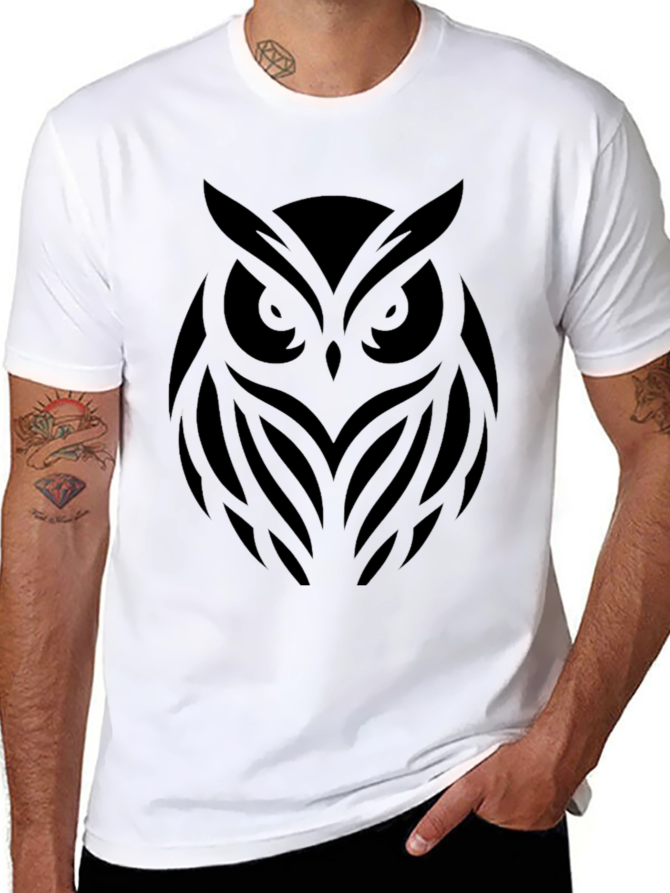Black Men's Black Owl Graphic T-Shirt view 8