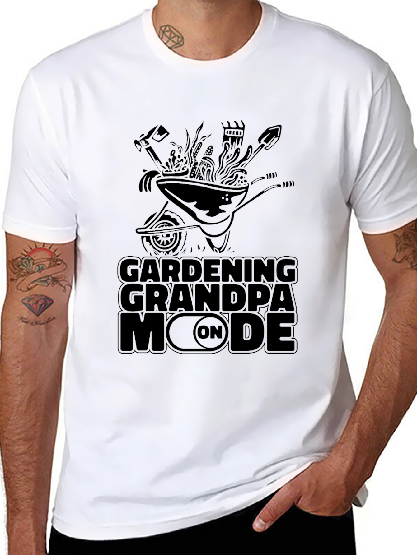 Black Gardening Grandpa Mode On T-Shirt - Black view 8
