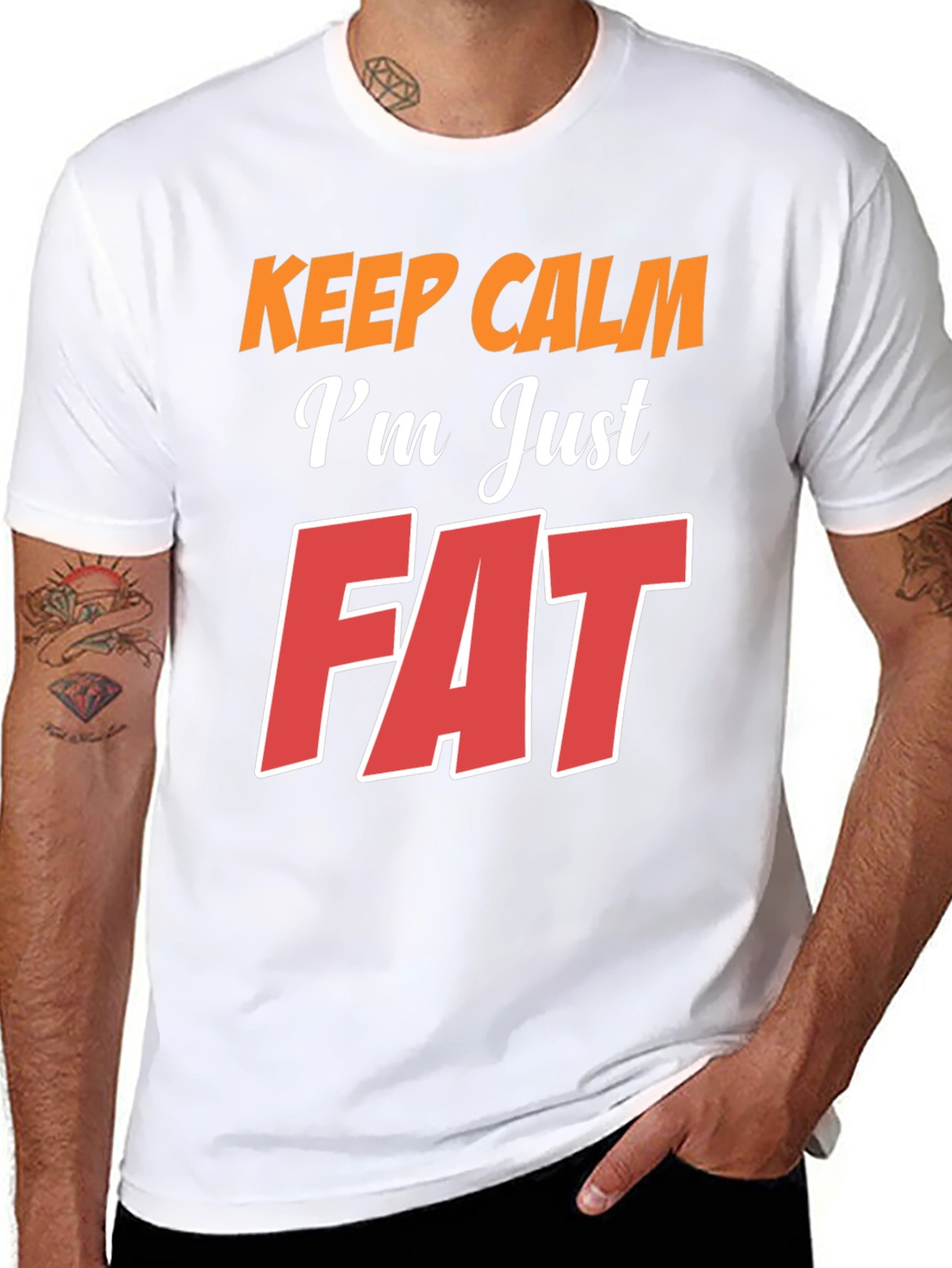 Black Keep Calm I'm Just Fat T-Shirt - Black view 8