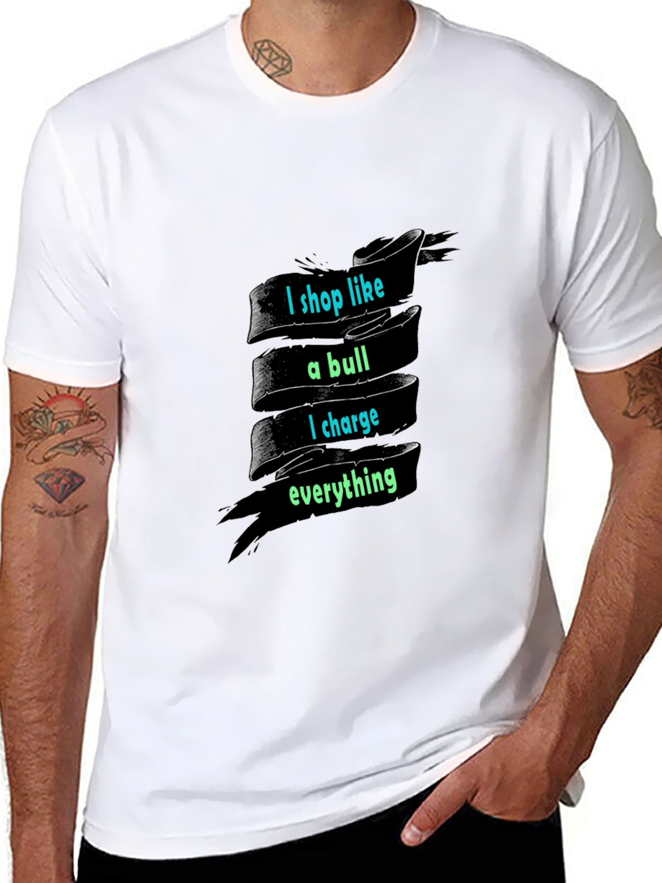 Black I Shop Like A Bull T-Shirt - Black Novelty Tee view 8