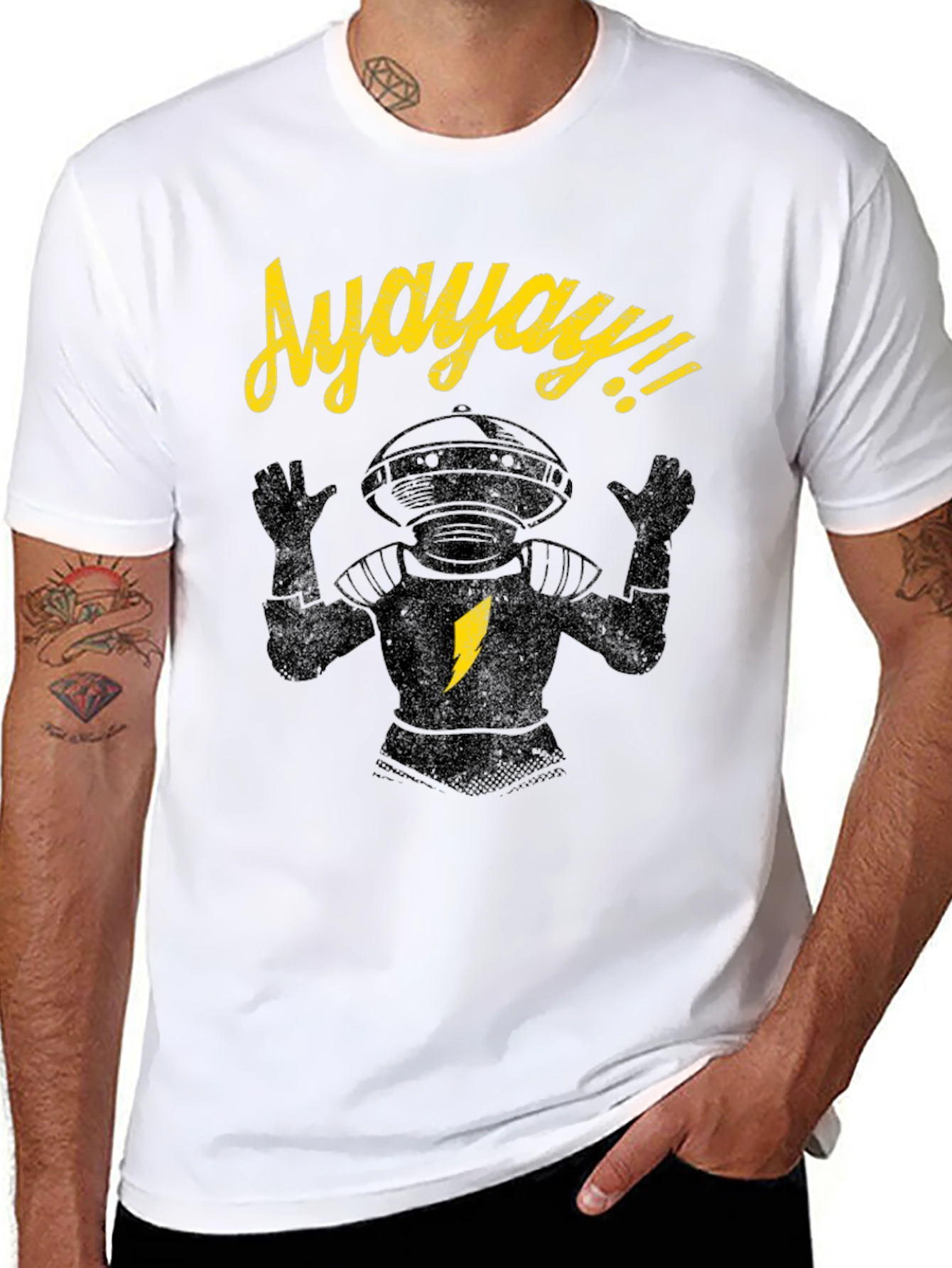 Black Lost in Space Robot Ayayay T-Shirt view 8