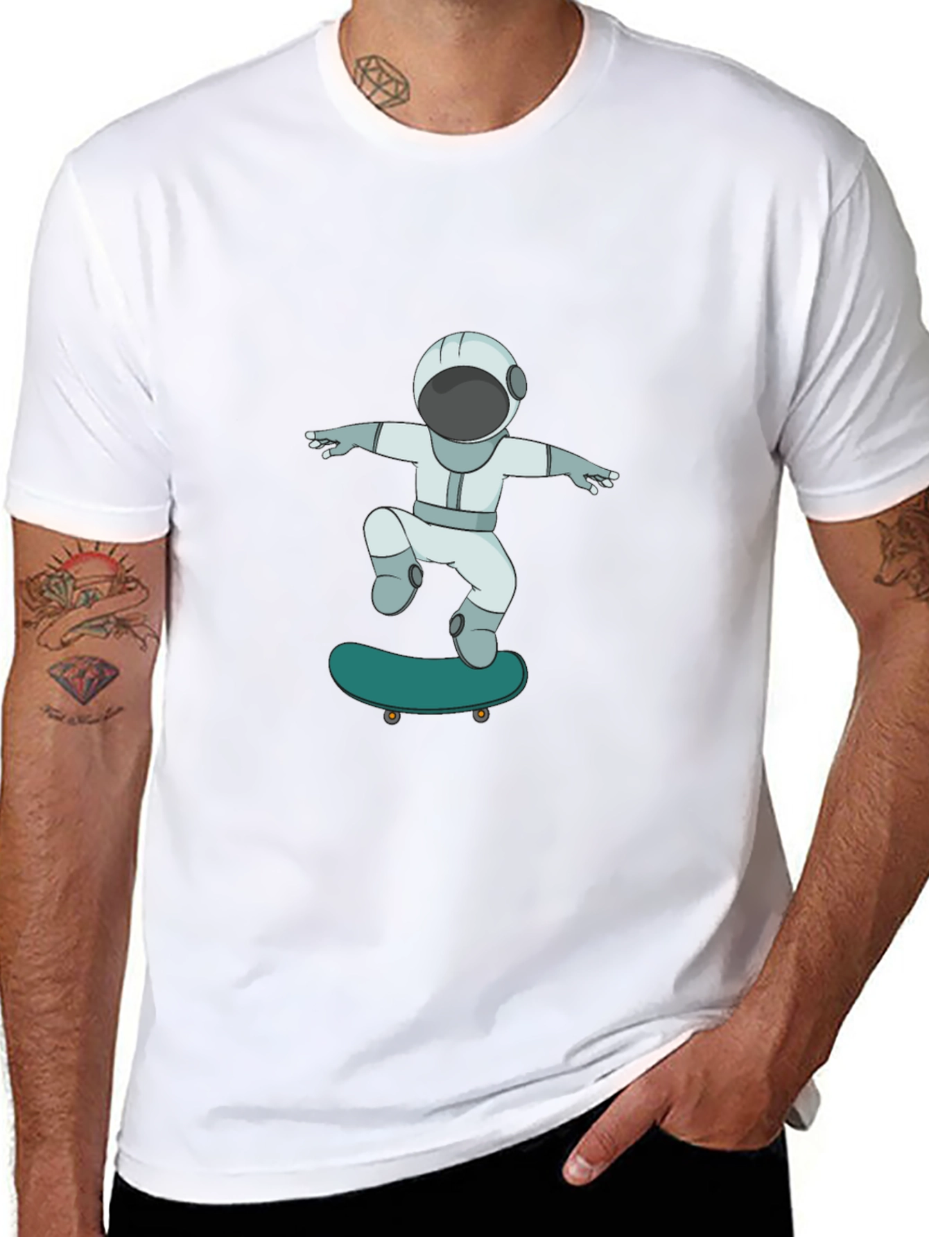 Black Skateboarding Astronaut Graphic Tee - Cool Black T-Shirt view 8