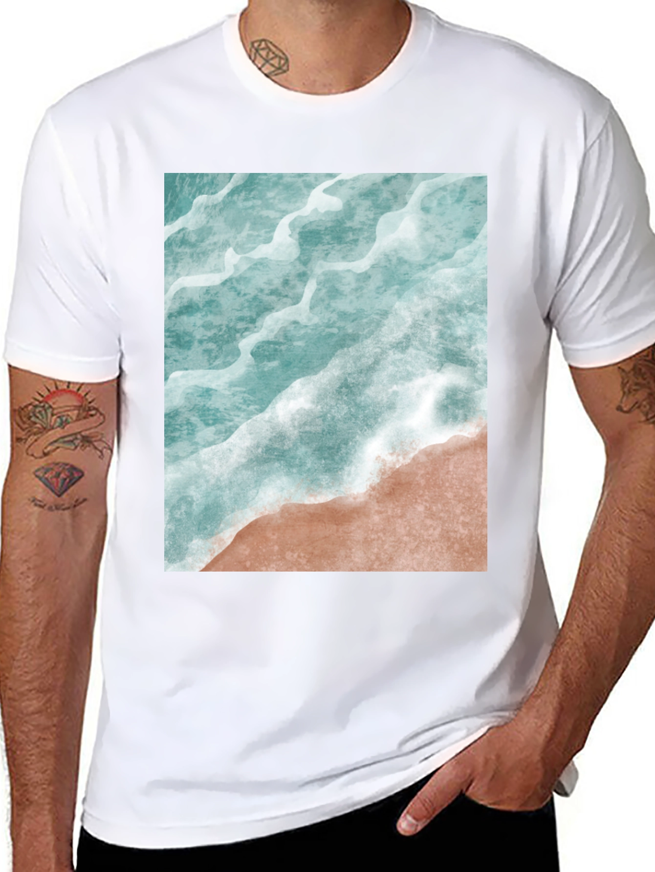 Black Ocean Wave Graphic Tee - Beach Style Black T-Shirt view 8